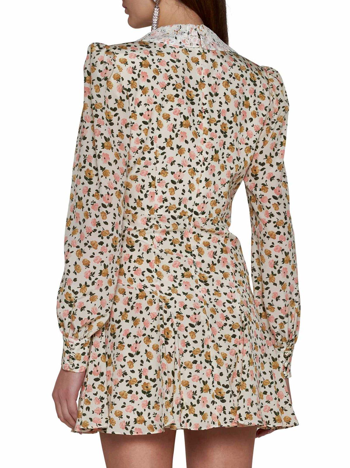 Shop Alessandra Rich Lace Collar Floral Printed Mini Dress In Pink