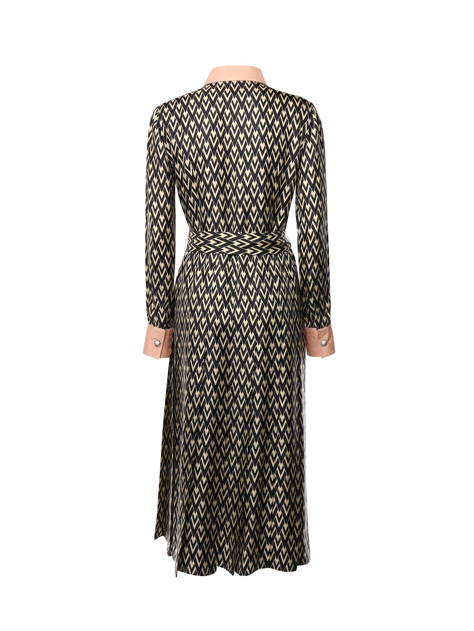 Valentino Embellished Belted Printed Silk-twill Midi Shirt Dress In Black, Cream
