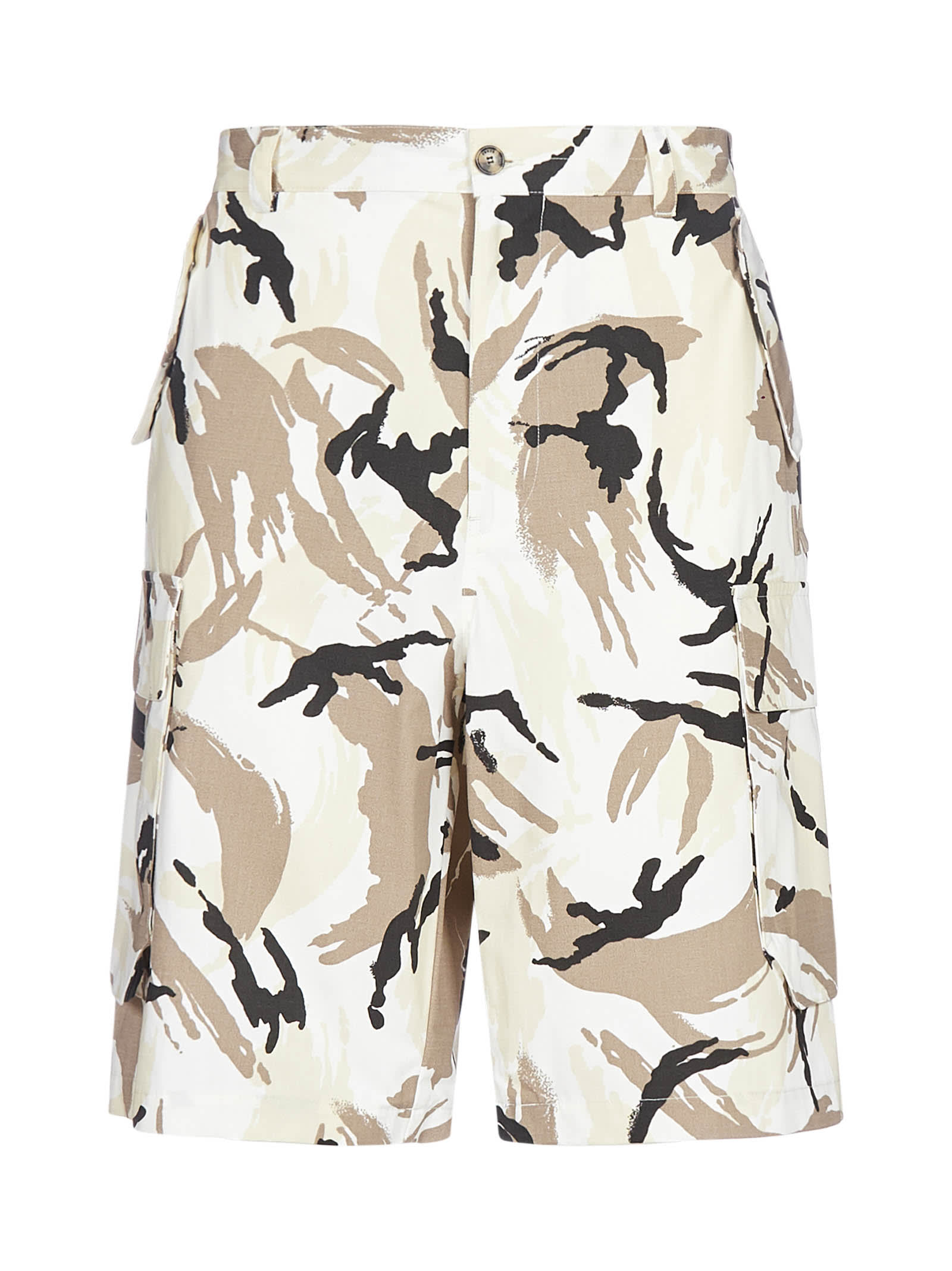 Kenzo Camo Printed Ripstop Cargo Shorts In Off White