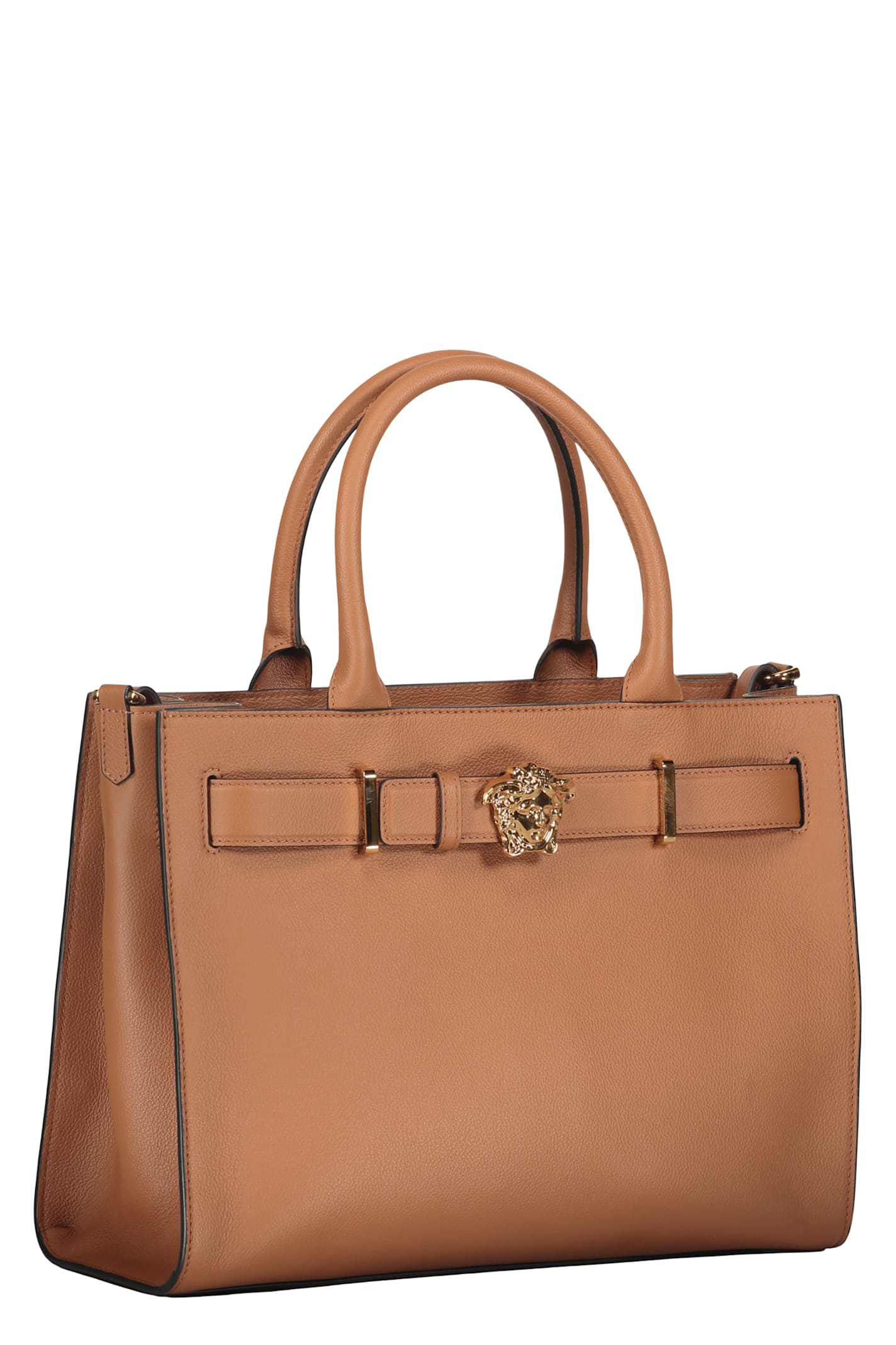 Versace Elegant And Sophisticated Brown Leather Handbag In Brown