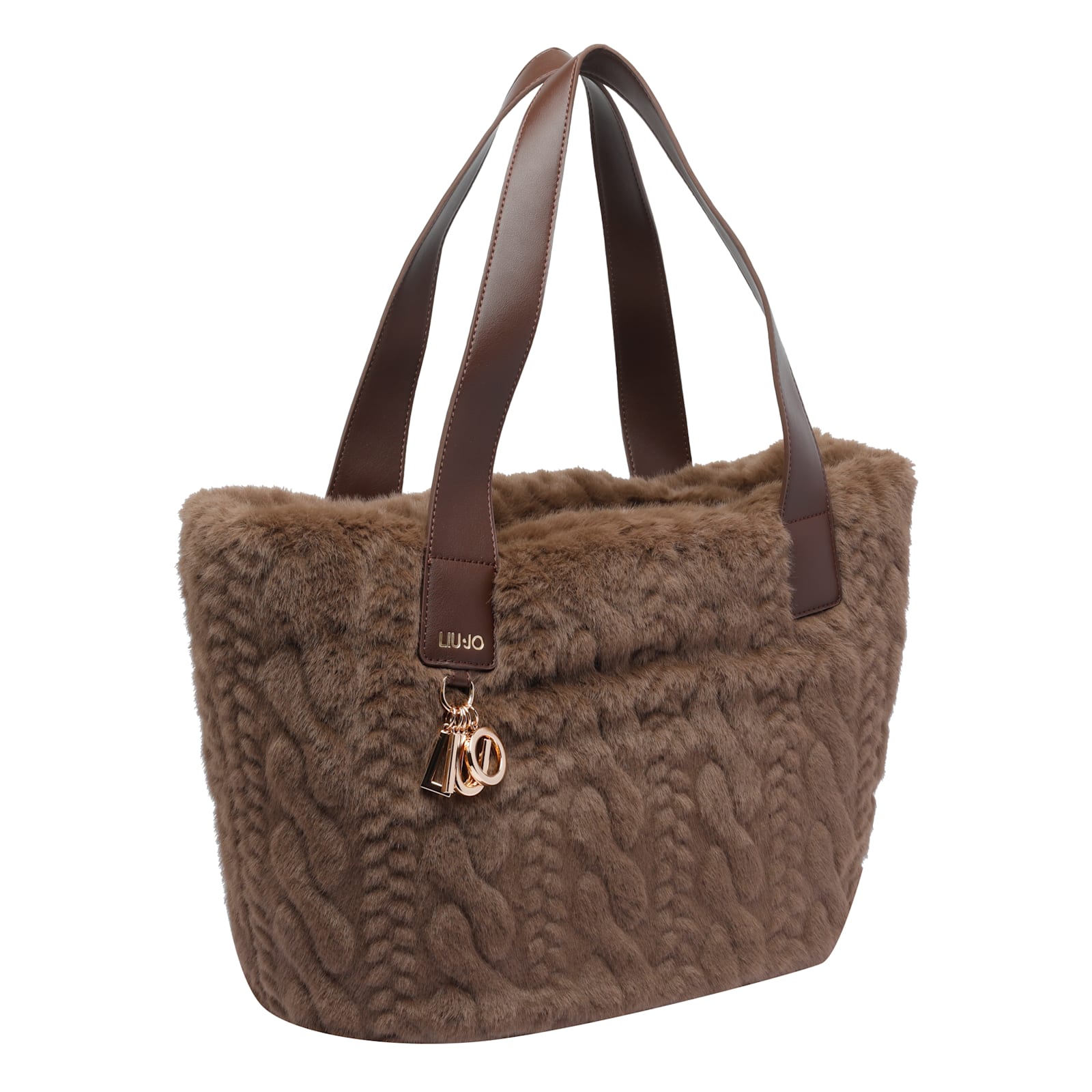 Liu •jo Hobo Cable-knit Teddy Shoulder Bag In Brown
