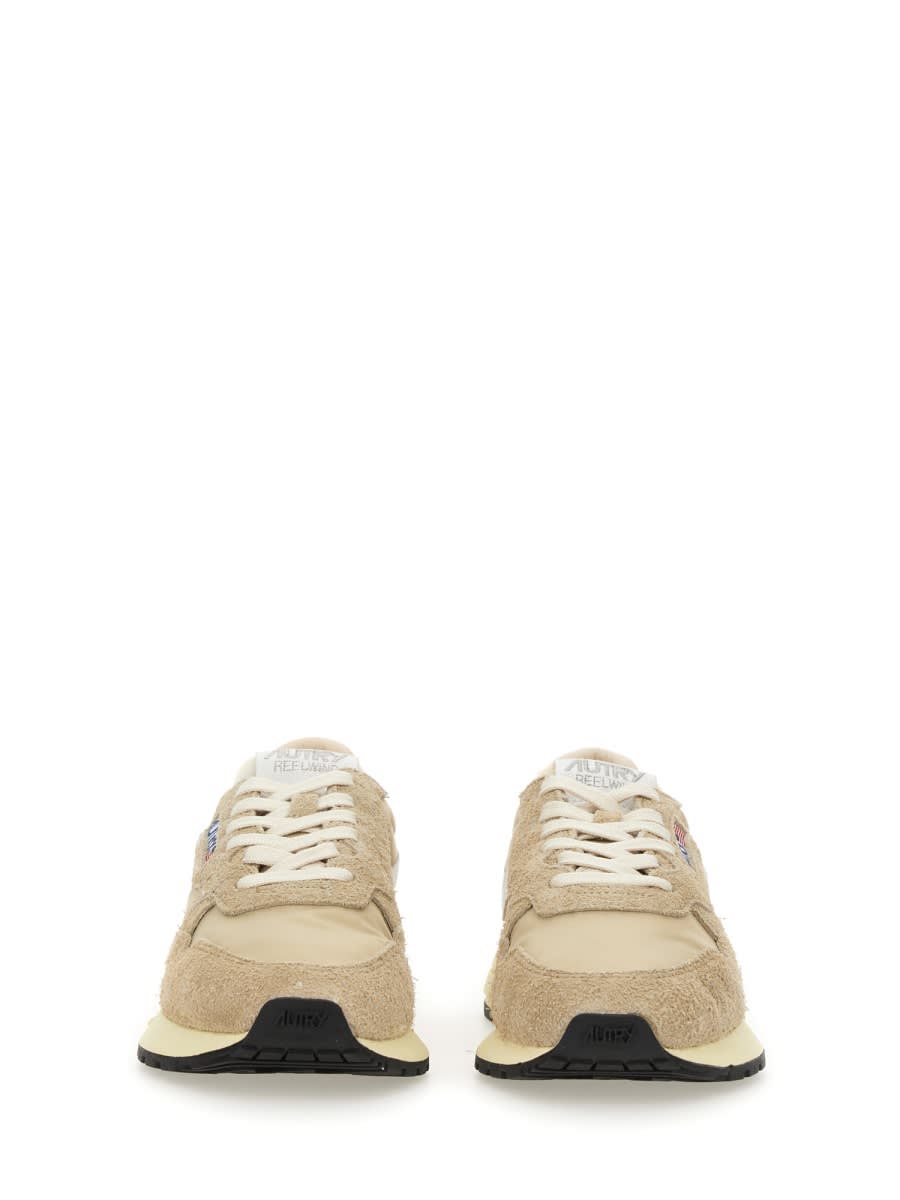 Autry Reelwind Low Nylon And Leather Craquele Pepper And White Sneakers In Pink