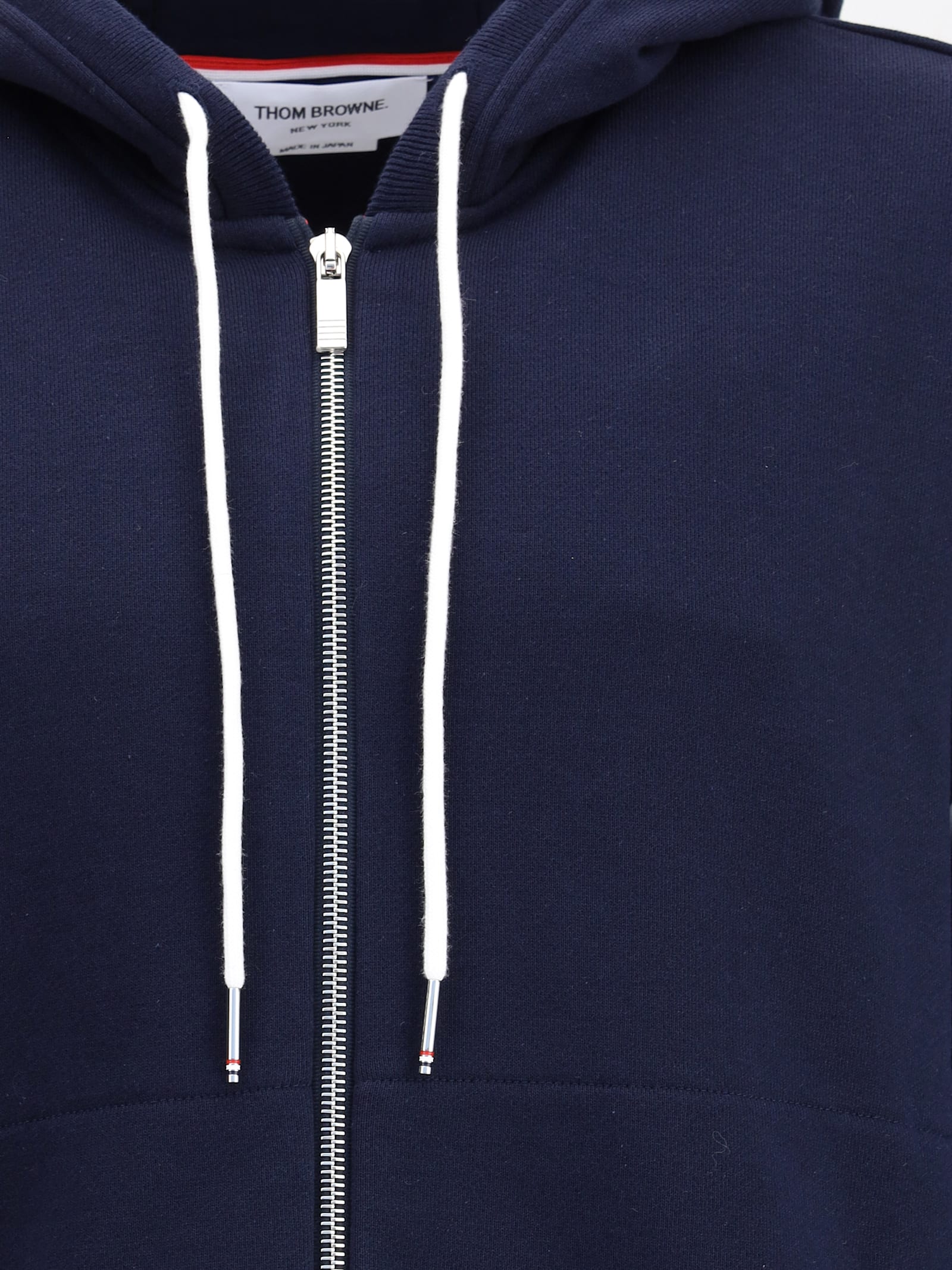 Thom Browne Zip Up Hoodie With Engineered 4 Bar In Color Blocked Solid Classic Loopback Jersey In Blue