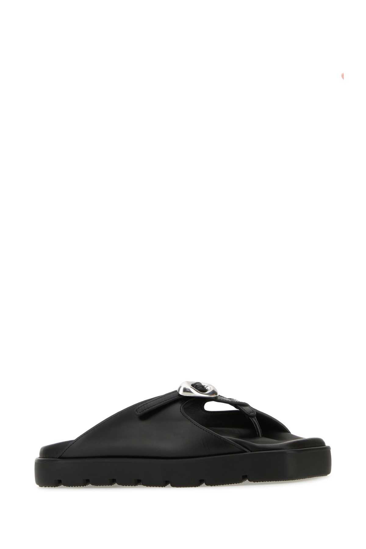 Shop Alexander Wang Black Leather Dome Thong Slippers