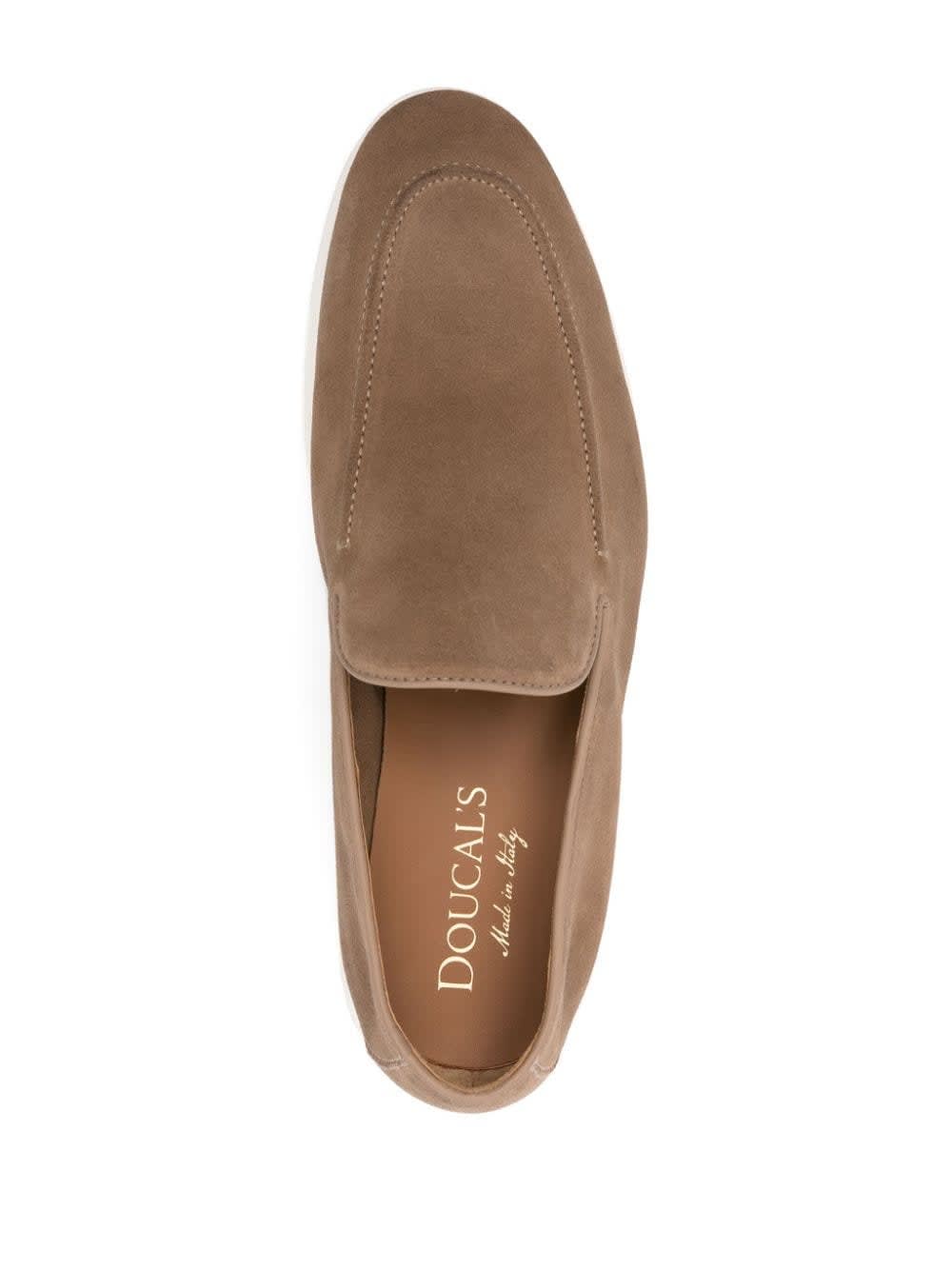 Shop Doucal's Dark Beige Suede Loafers In Brown