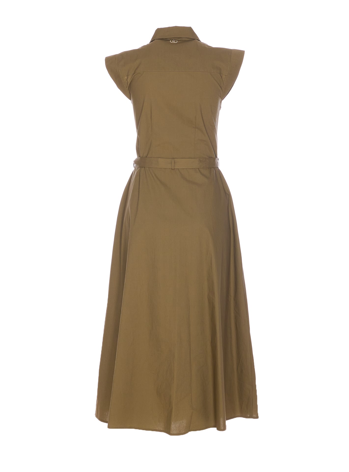 Liu •jo Sleeveless Dress With Belted Waist And Cap Sleeves In Green