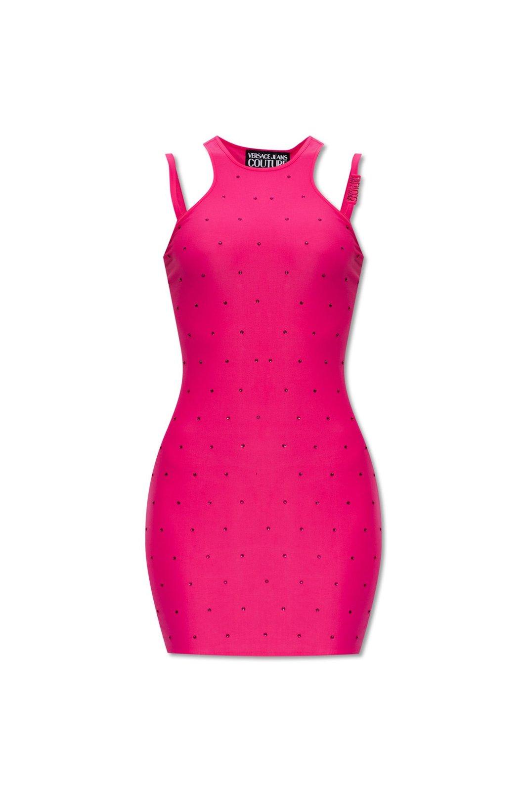 Versace Jeans Couture Crystal-embellished Mini Dress In Hot Pink