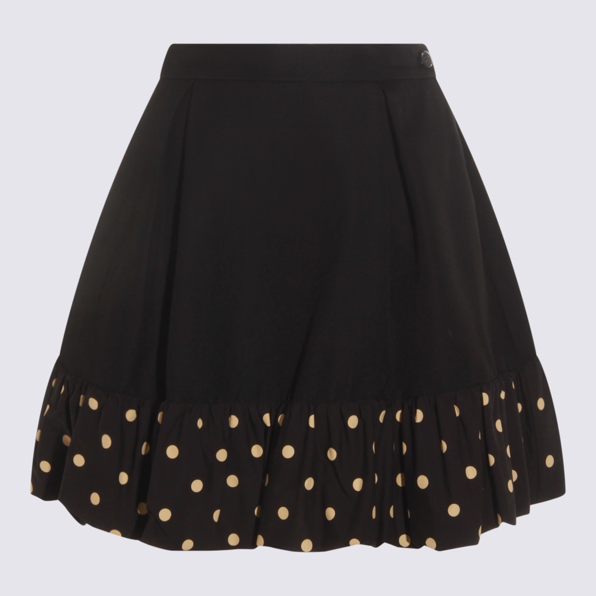 Moschino Polka Dots Wool Blend Diagonal Miniskirt In Black