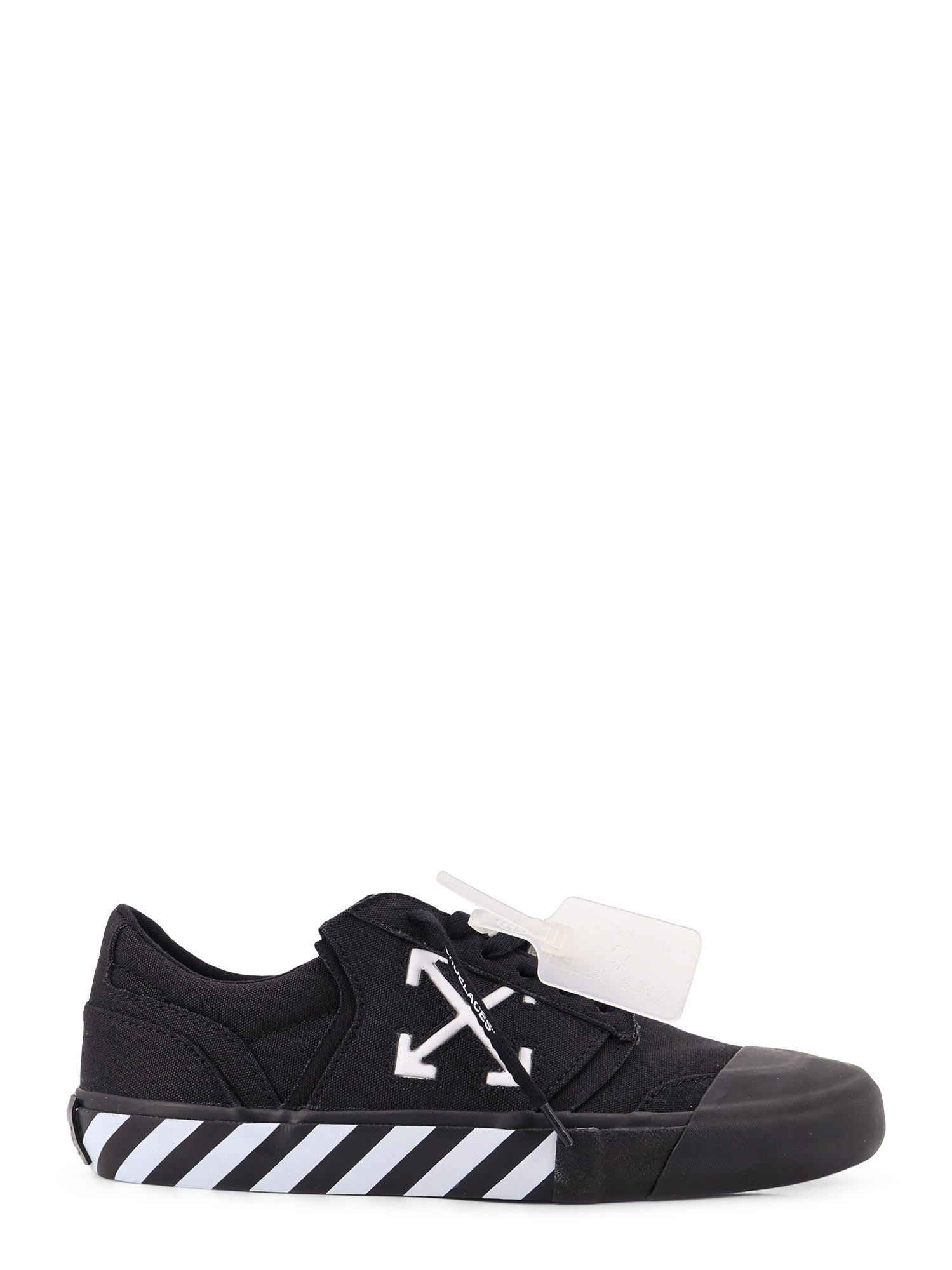 Off-white Low-top Canvas Sneakers Featuring Contrast Stripe In Black
