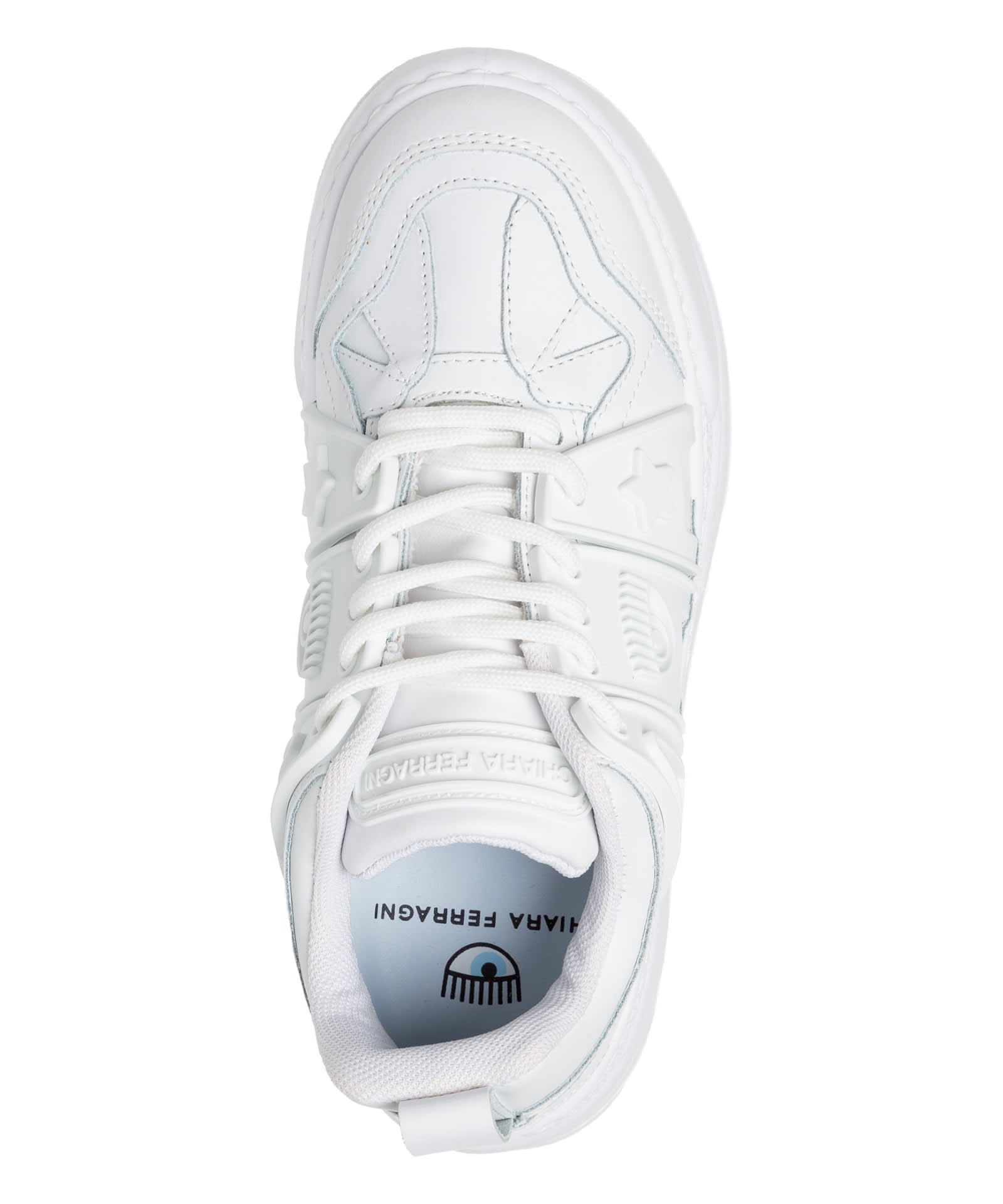 Shop Chiara Ferragni Eye Fly Leather Sneakers  In White