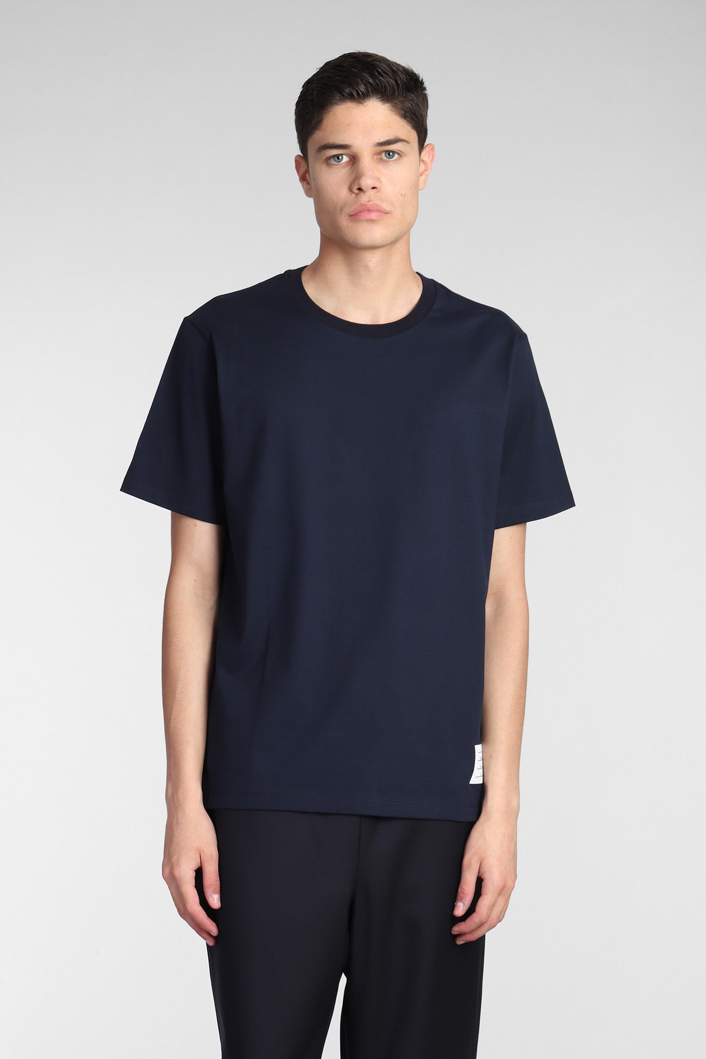 THOM BROWNE T-SHIRT IN BLUE COTTON