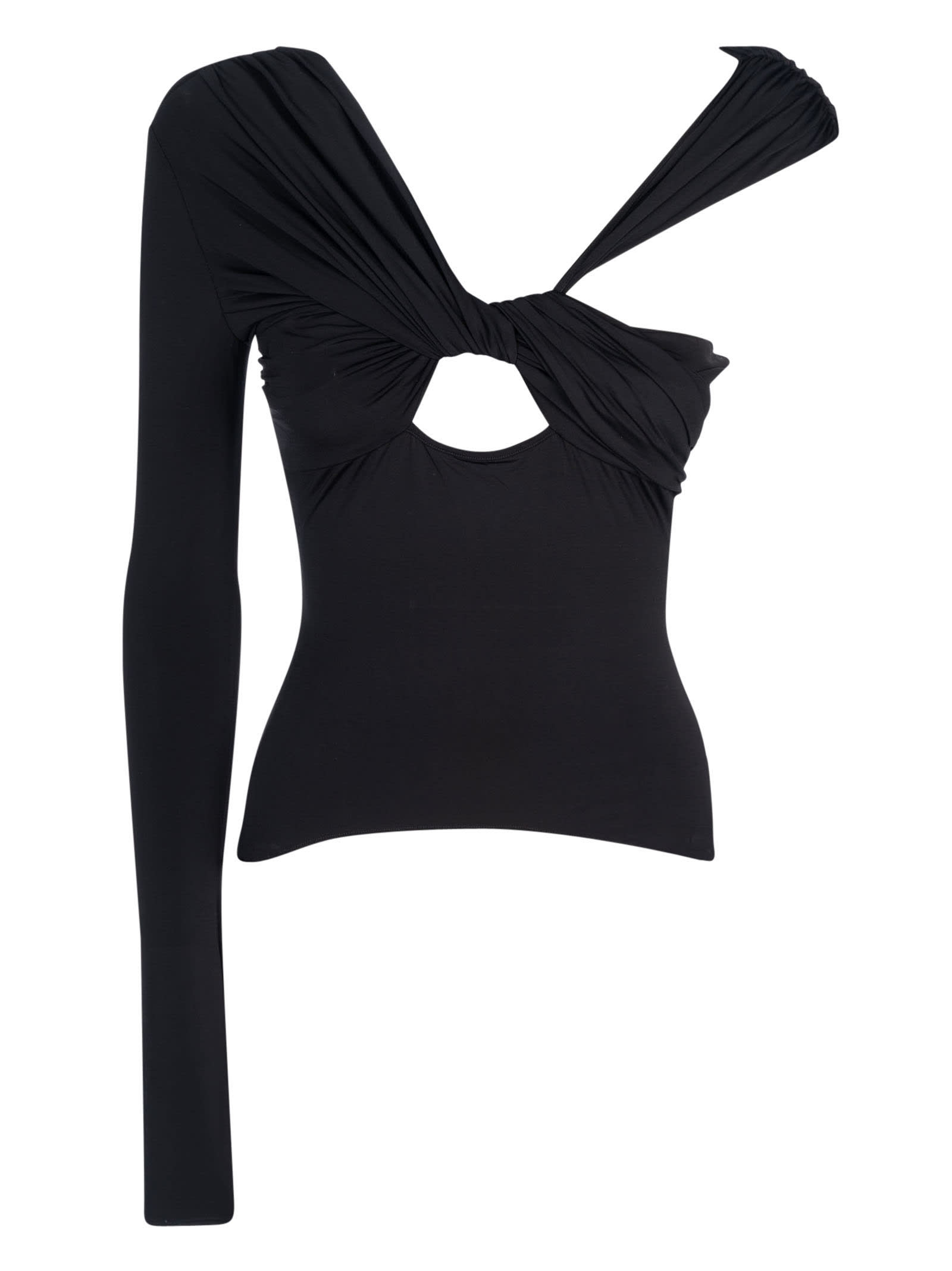 Shop Nensi Dojaka One-sleeve V-neck Draped Top In Black