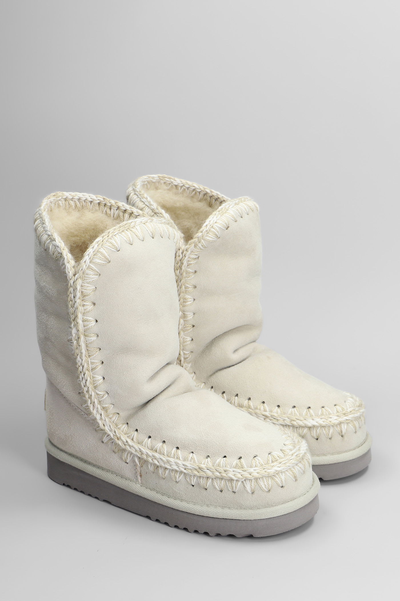 Mou Eskimo 24 Low Heels Ankle Boots In Beige Suede In White