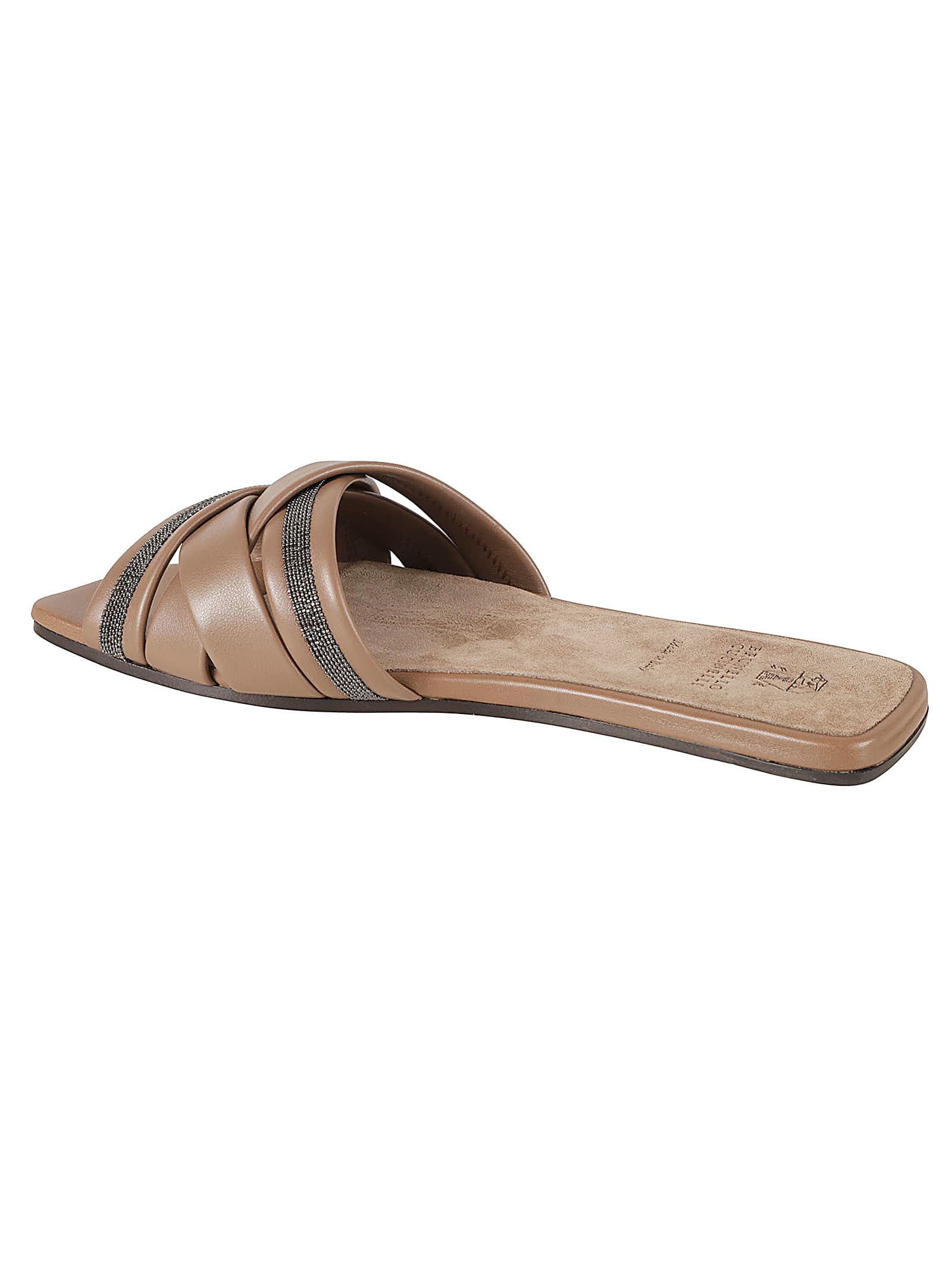 Shop Brunello Cucinelli Cross-strap Embellished Flat Sandals In Tawny