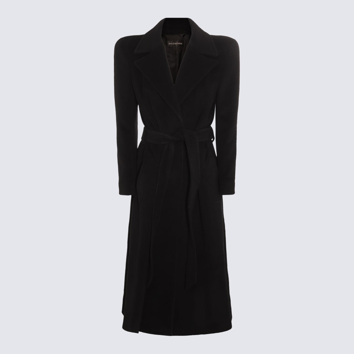 Shop Balenciaga Black Cashmere And Wool Blend Round Shoulder Coat