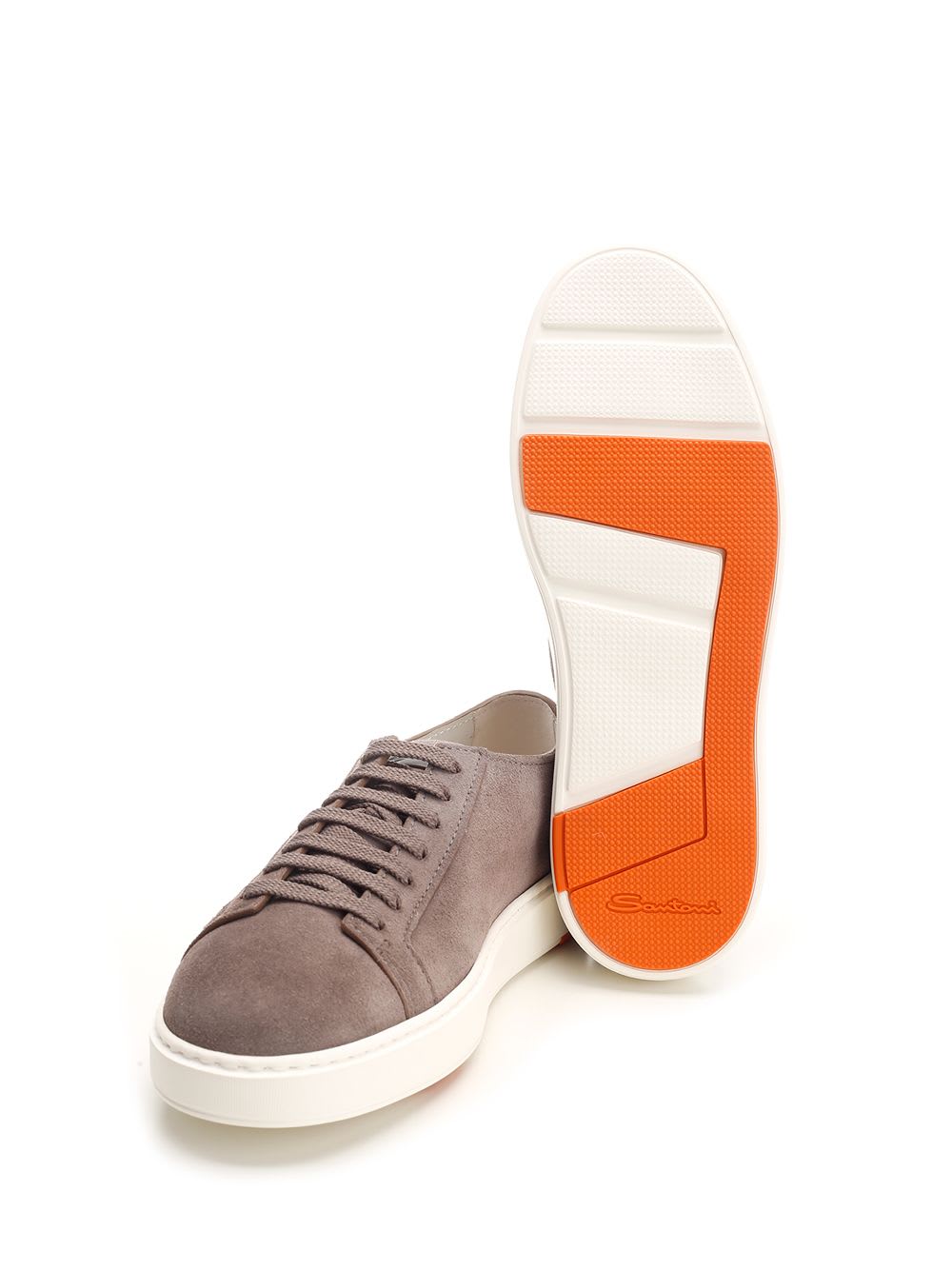 Shop Santoni Dove Grey Suede Sneakers