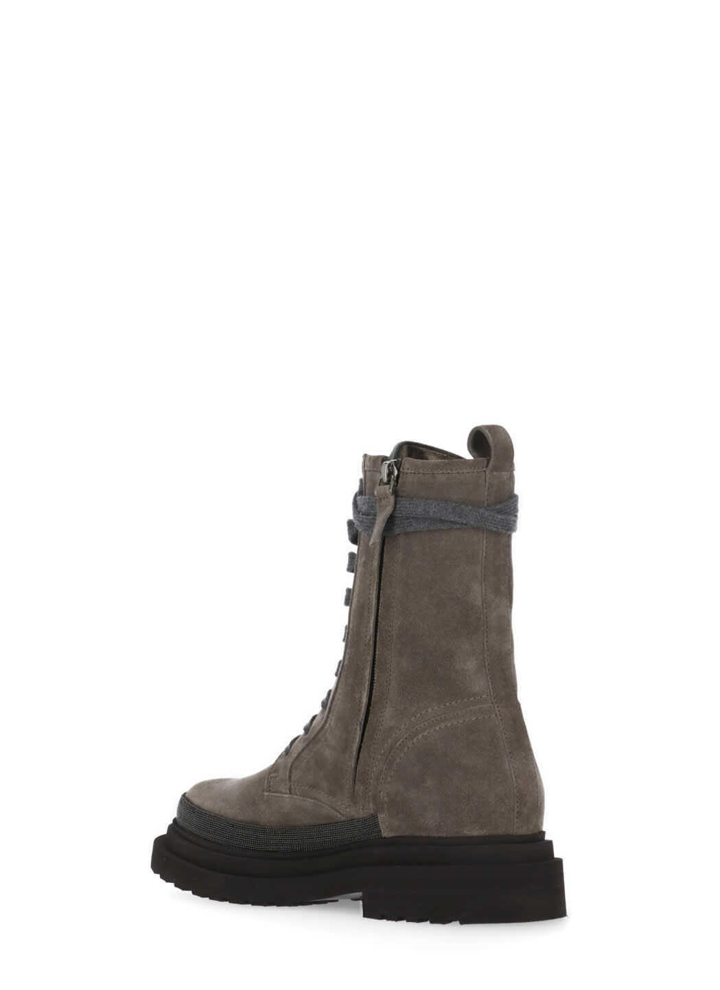 Brunello Cucinelli Bead-embellished Suede Combat Boots In Grey
