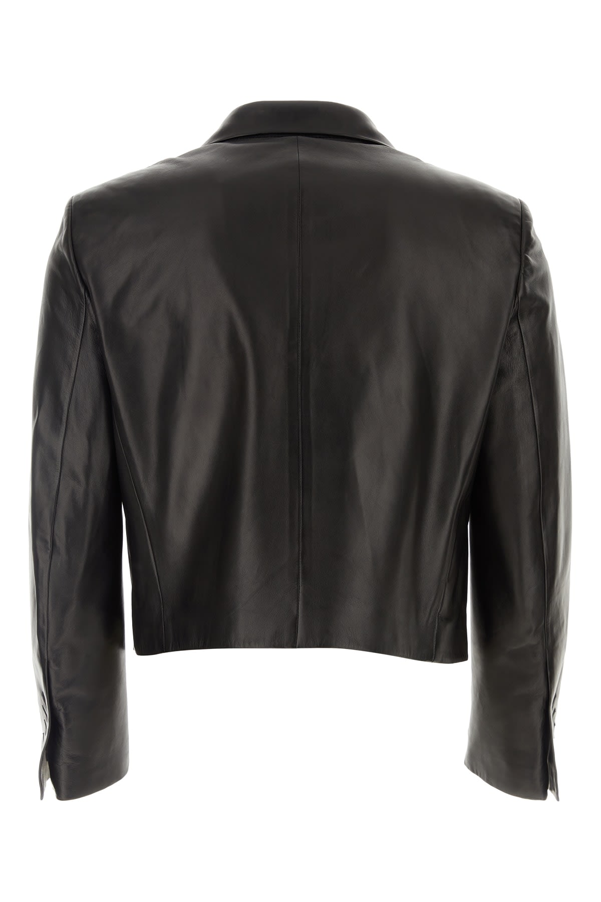 Ferragamo Leather Blazer Jacket In Nero