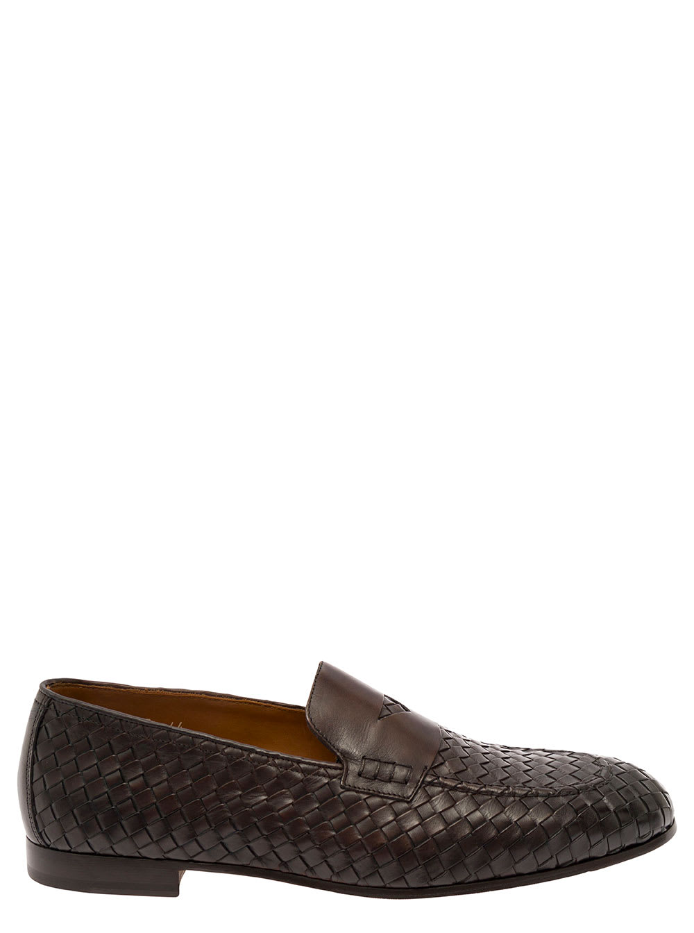 Brown Pull On Loafers In Woven Leather Man