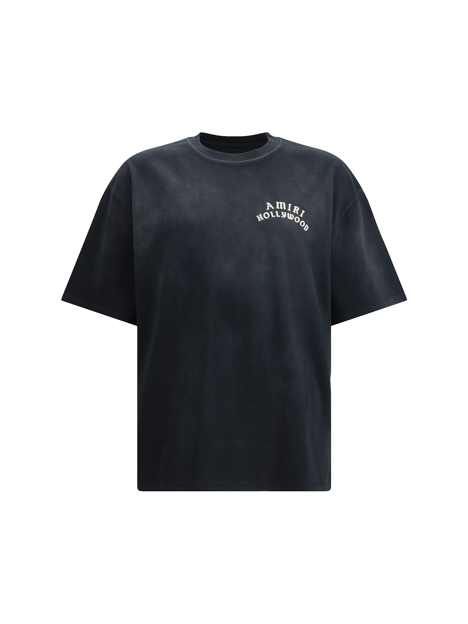 Amiri Black Crewneck T-shirt With Logo Lettering On Front And Rear In Blue