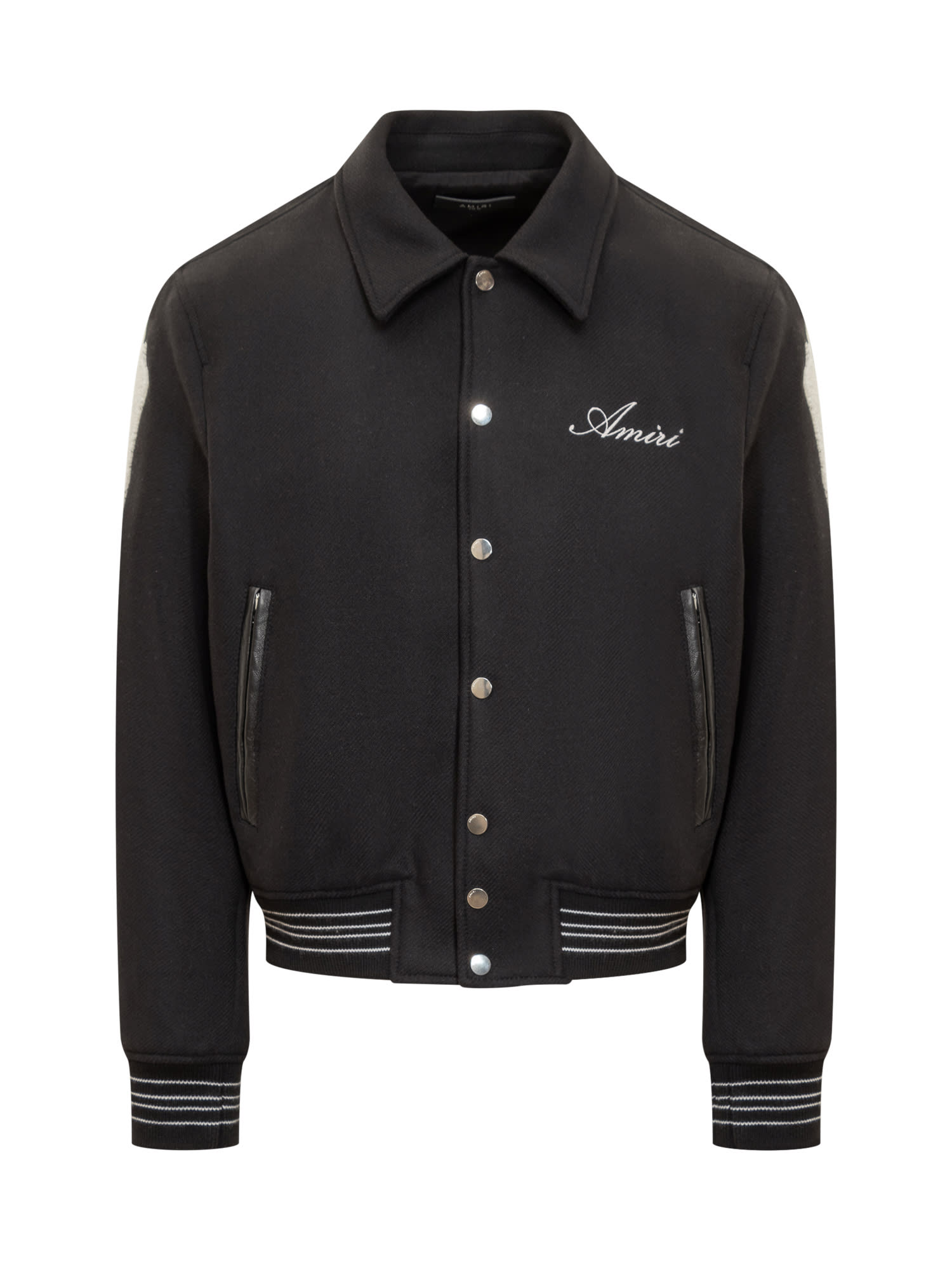 Shop Amiri Bones Varsity Jacket In Black