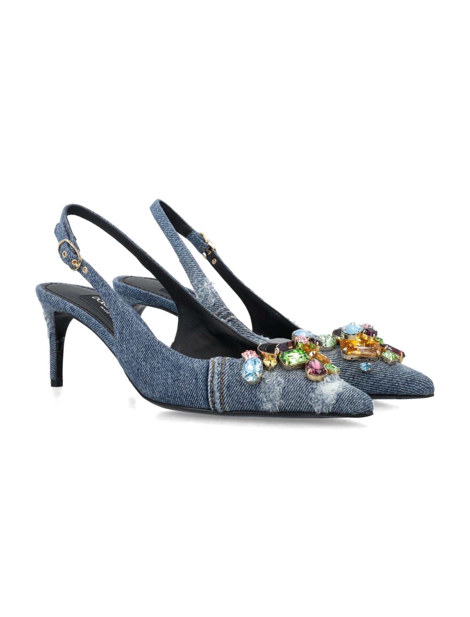 Shop Dolce & Gabbana Sling Back Patchwork With Gemstone In Blu