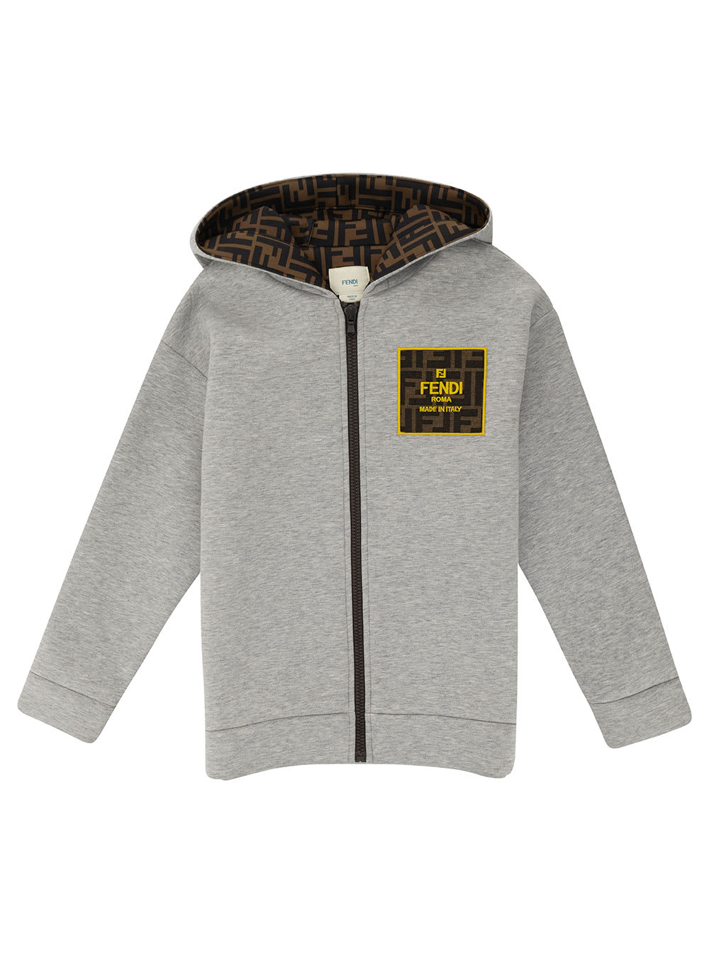 Fendi Grey Hoodie With Logo Detail In Fabric Boy In Grey