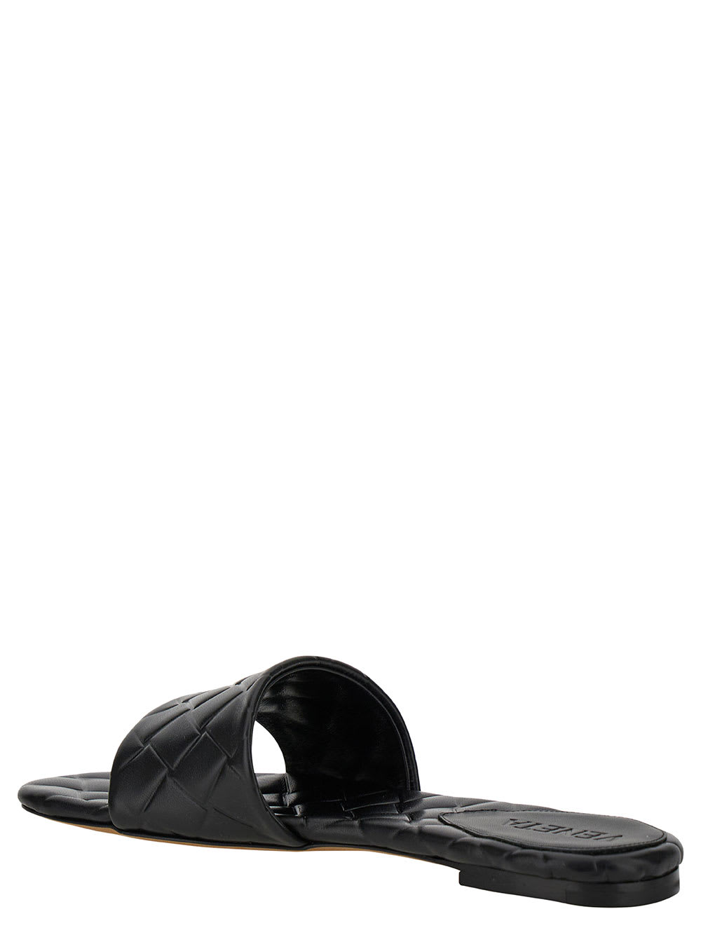 Shop Bottega Veneta Slide Amy Black Sandals With Intreccio Motif In Leather Woman