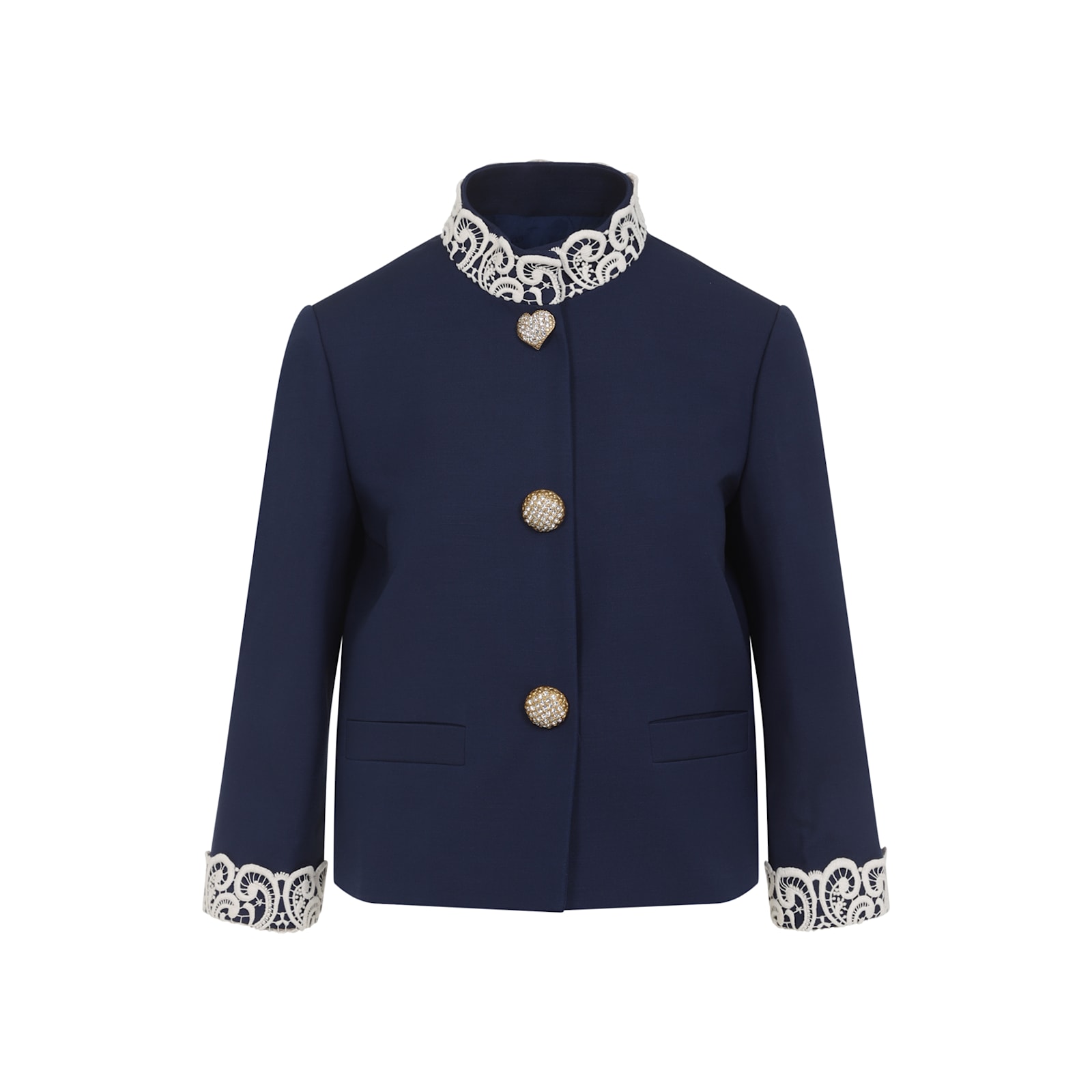 Valentino Lace-insert Virgin Wool Jacket In Blue