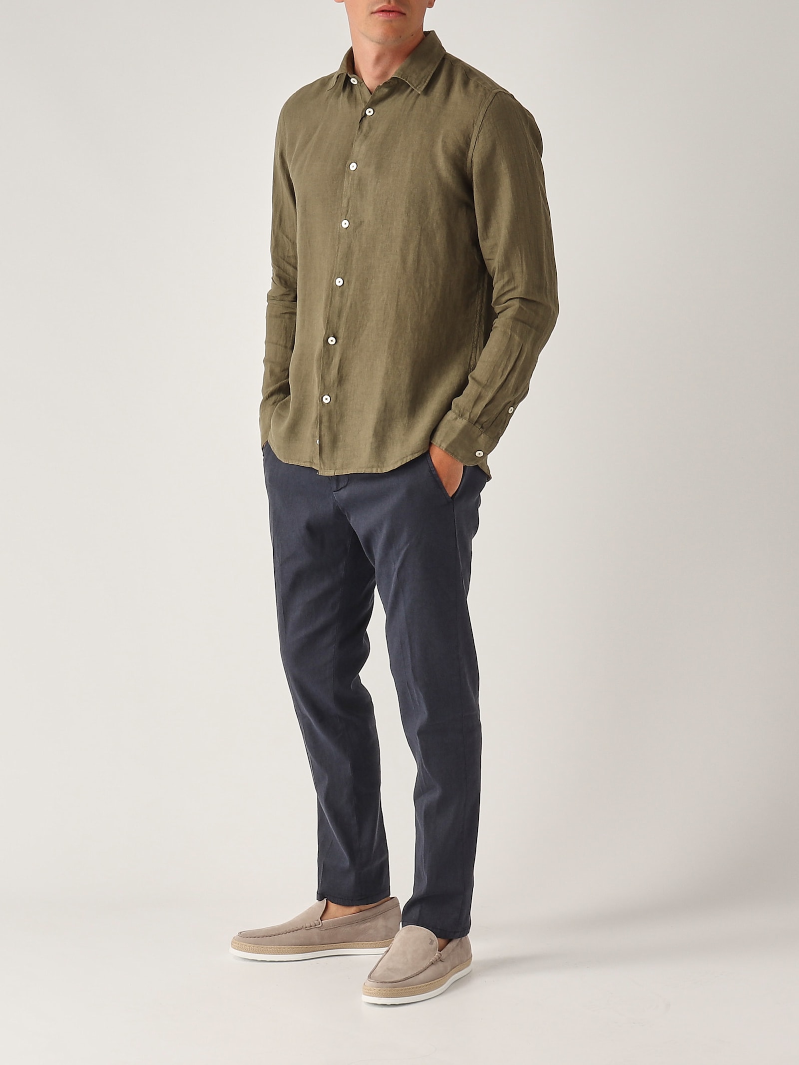 Altea Camicia M/l Collo Aperto Full-button Lino 100% Shirt In Green