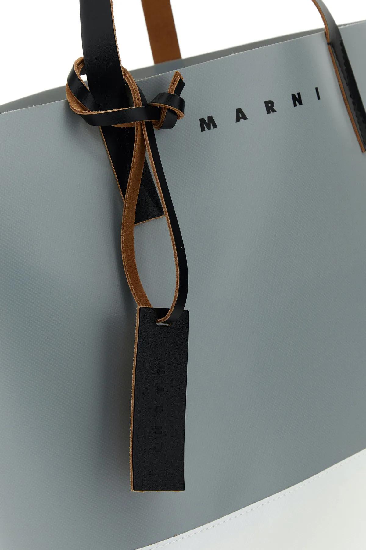 Shop Marni Two-tone Pvc Tribeca Shopping Bag In Grey