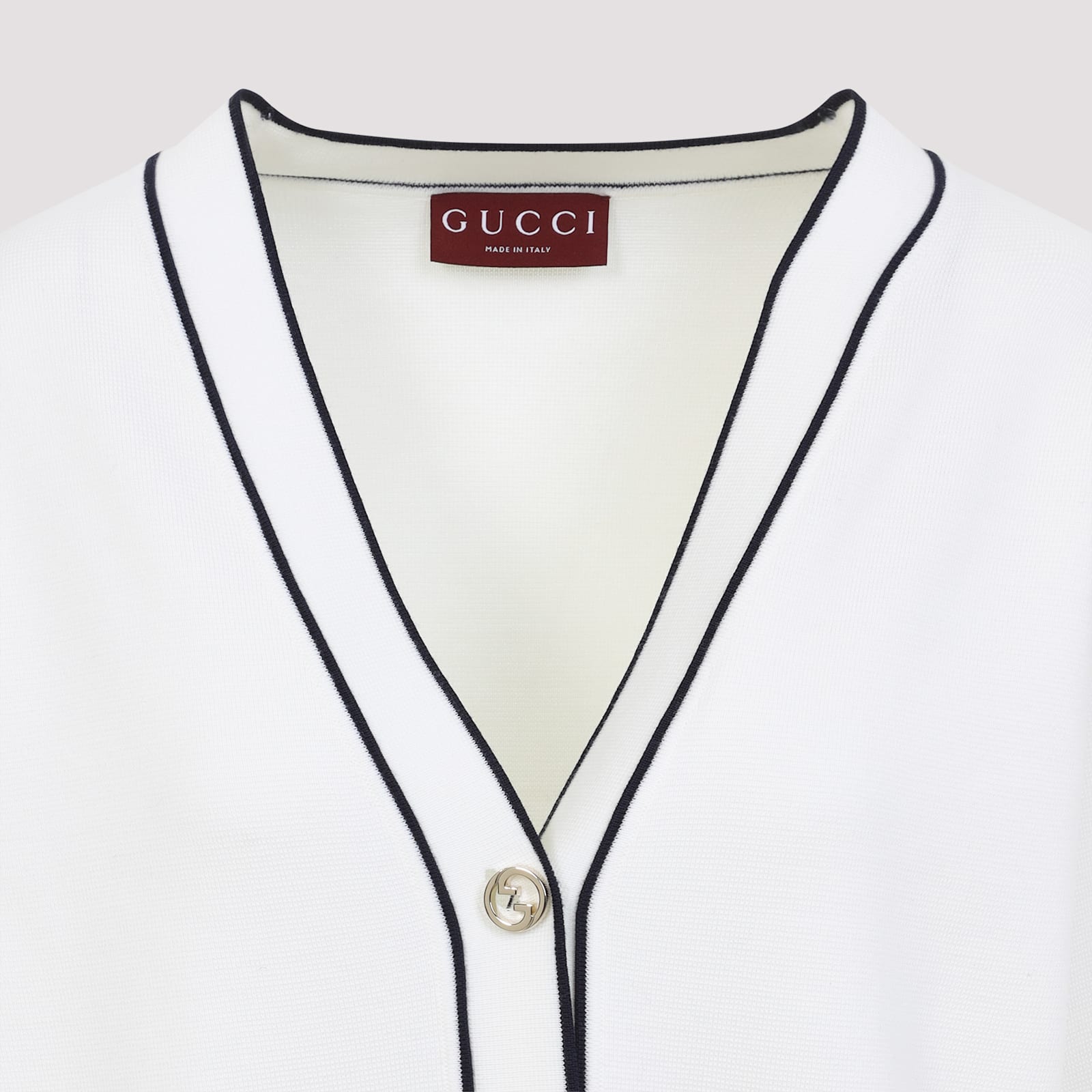 Gucci Incrocio Gg Ribbed-knit Cardigan In White Blue