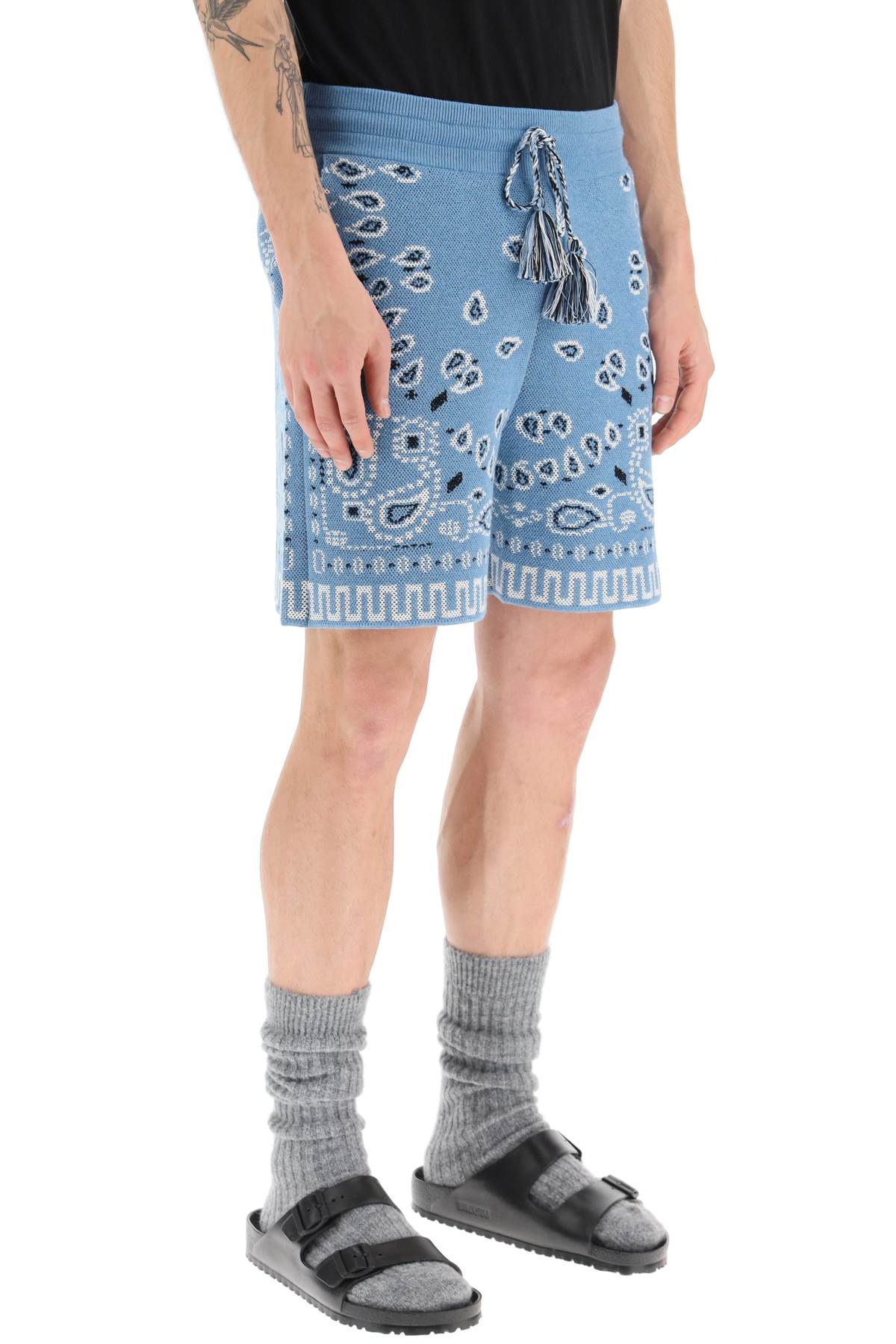 Shop Alanui Cotton Bandana Bermuda Shorts In Denim Multicolor (light Blue)