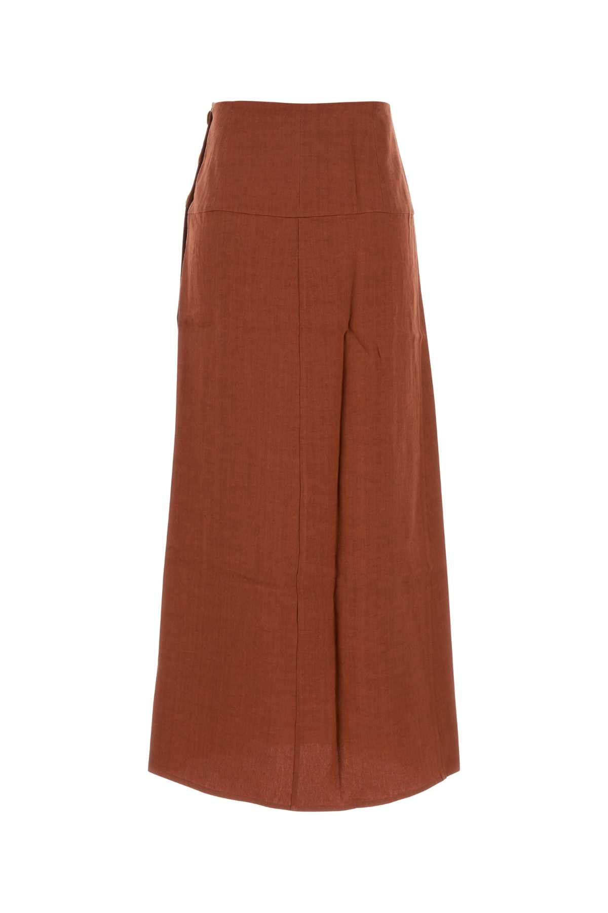 Le Kasha Haifal Button-fastening Linen Maxi Skirt In Brown