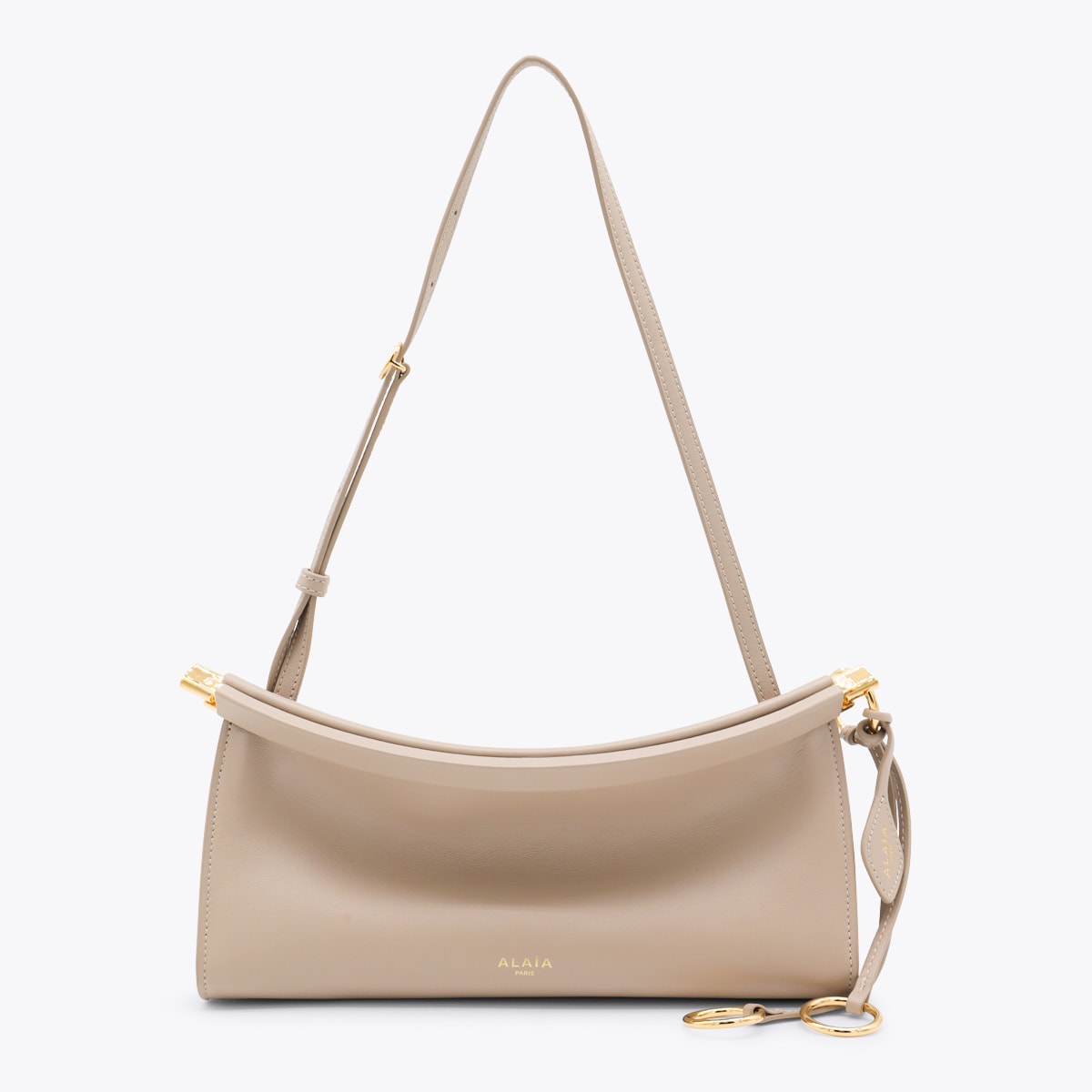 Alaïa Beige Leather Le Click East West Small Crossbody Bag In Gray