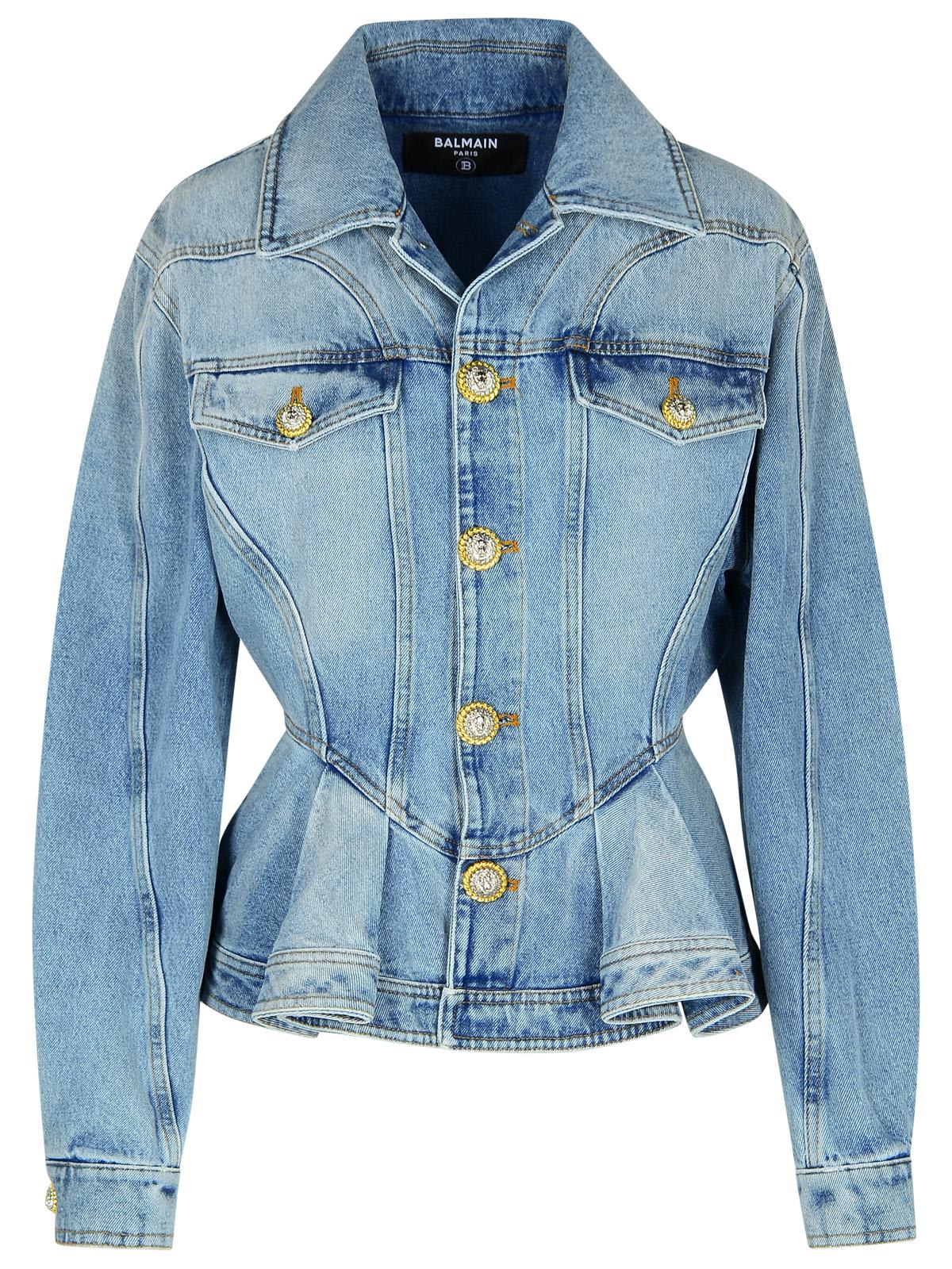 Shop Balmain Light Blue Denim Jacket