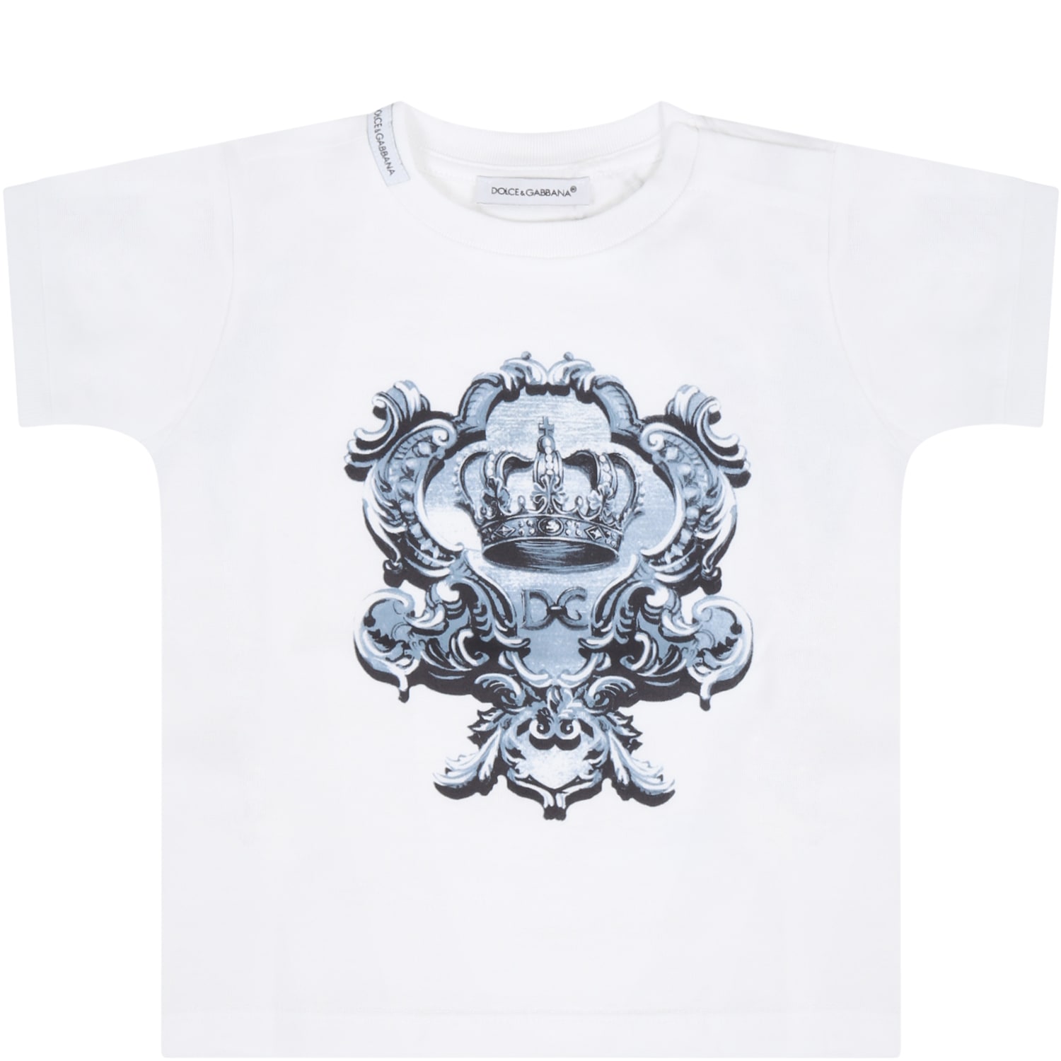 Dolce & Gabbana White T-shirt For Babykids With Crown