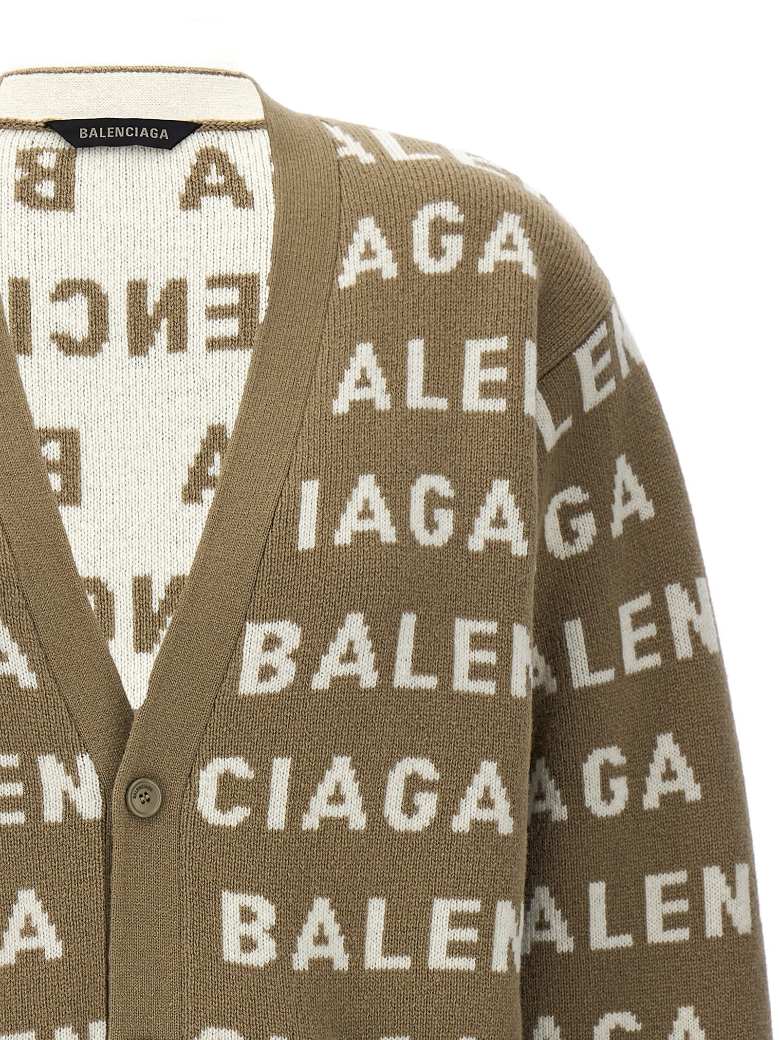 Shop Balenciaga All-over Logo Cardigan In Beige