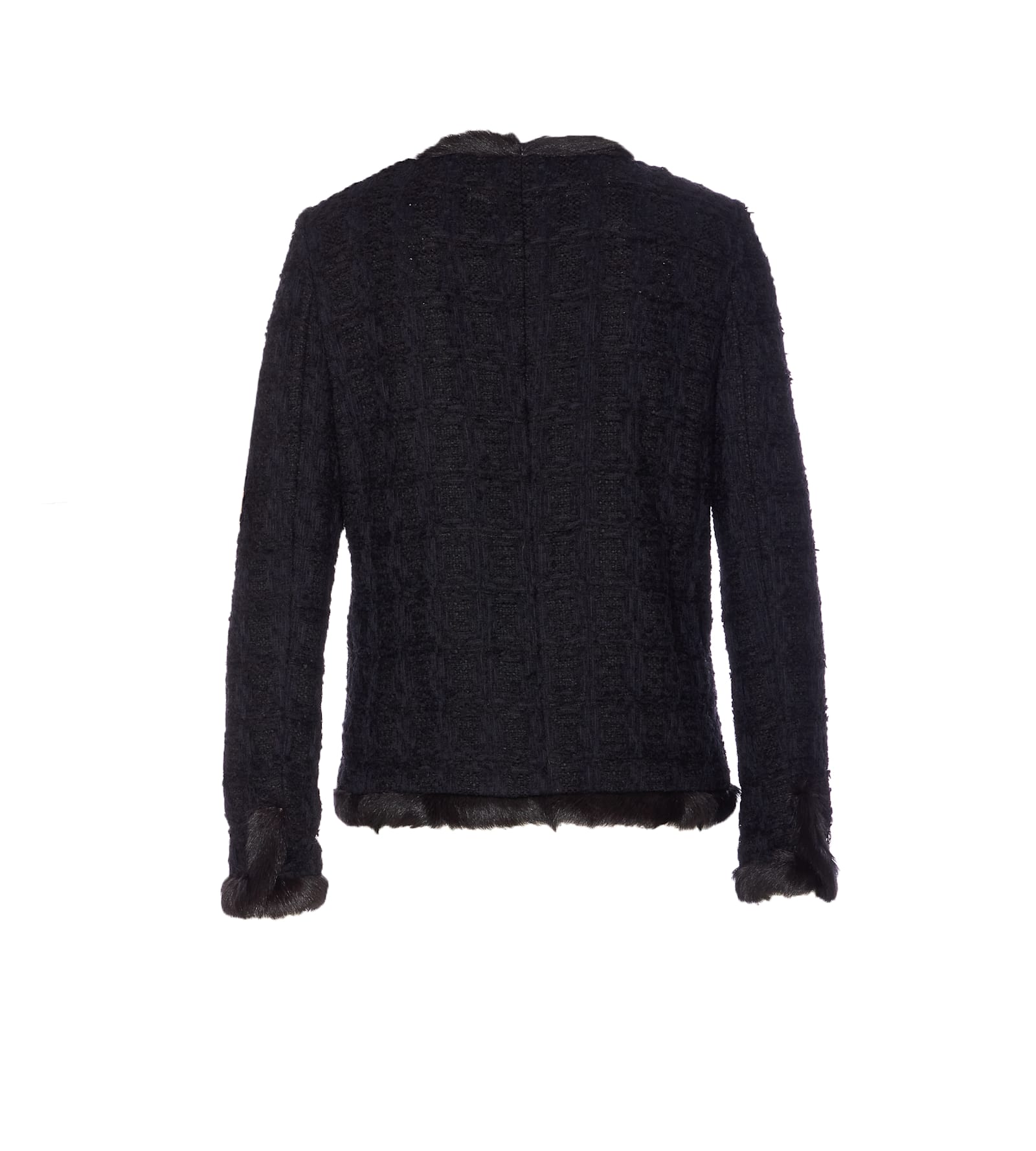Dolce & Gabbana Textured Jacket With Faux Fur Trim In Black