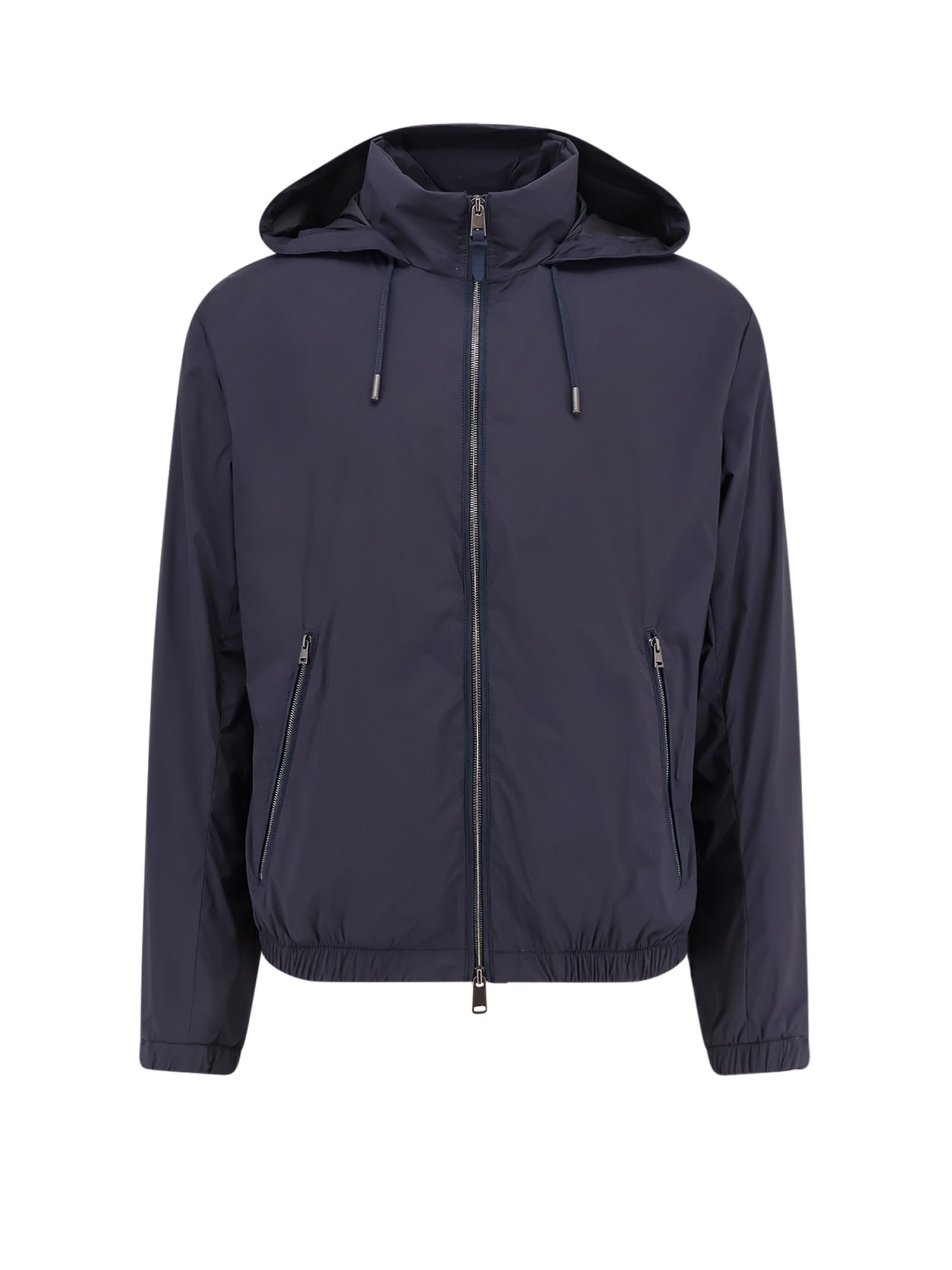 Hugo Boss Nylon Hooded Jacket With Zip Pockets In Blue
