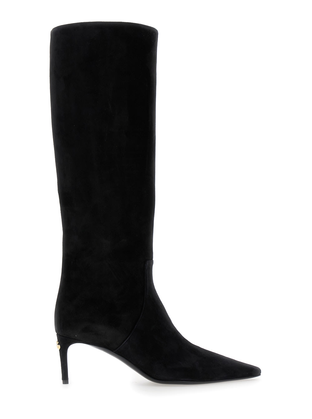 Shop Dolce & Gabbana Black High Boots With Dg Logo In Suede Woman