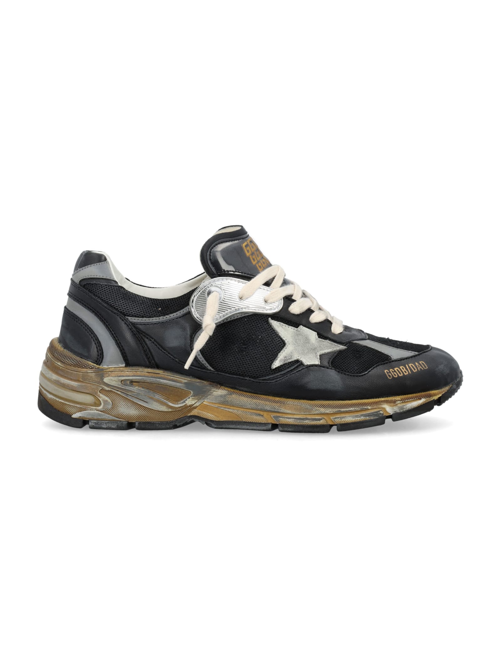 Golden Goose Running Dad Net And Nappa Upper Suede Star Shoes In Black/silver/ice