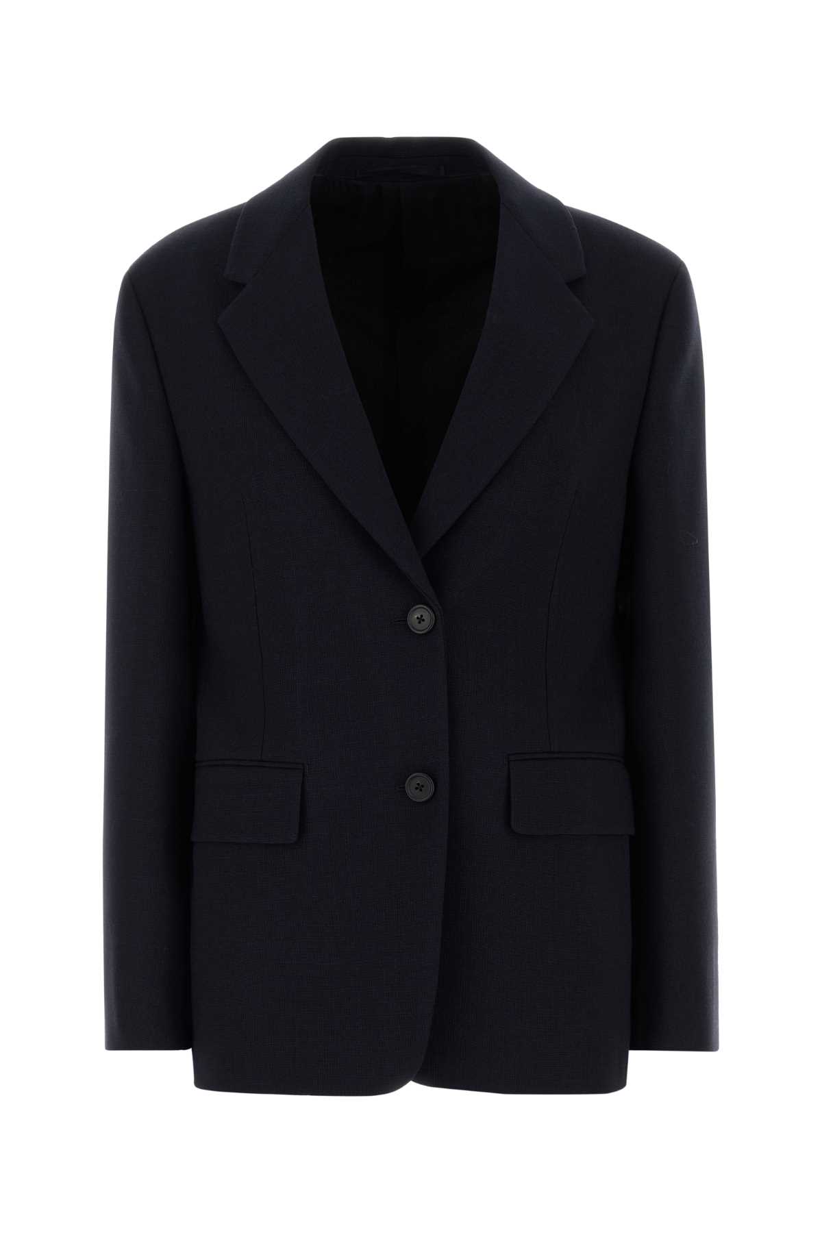 Prada Wool Blazer With Long Sleeves And Flap Pockets In Blue