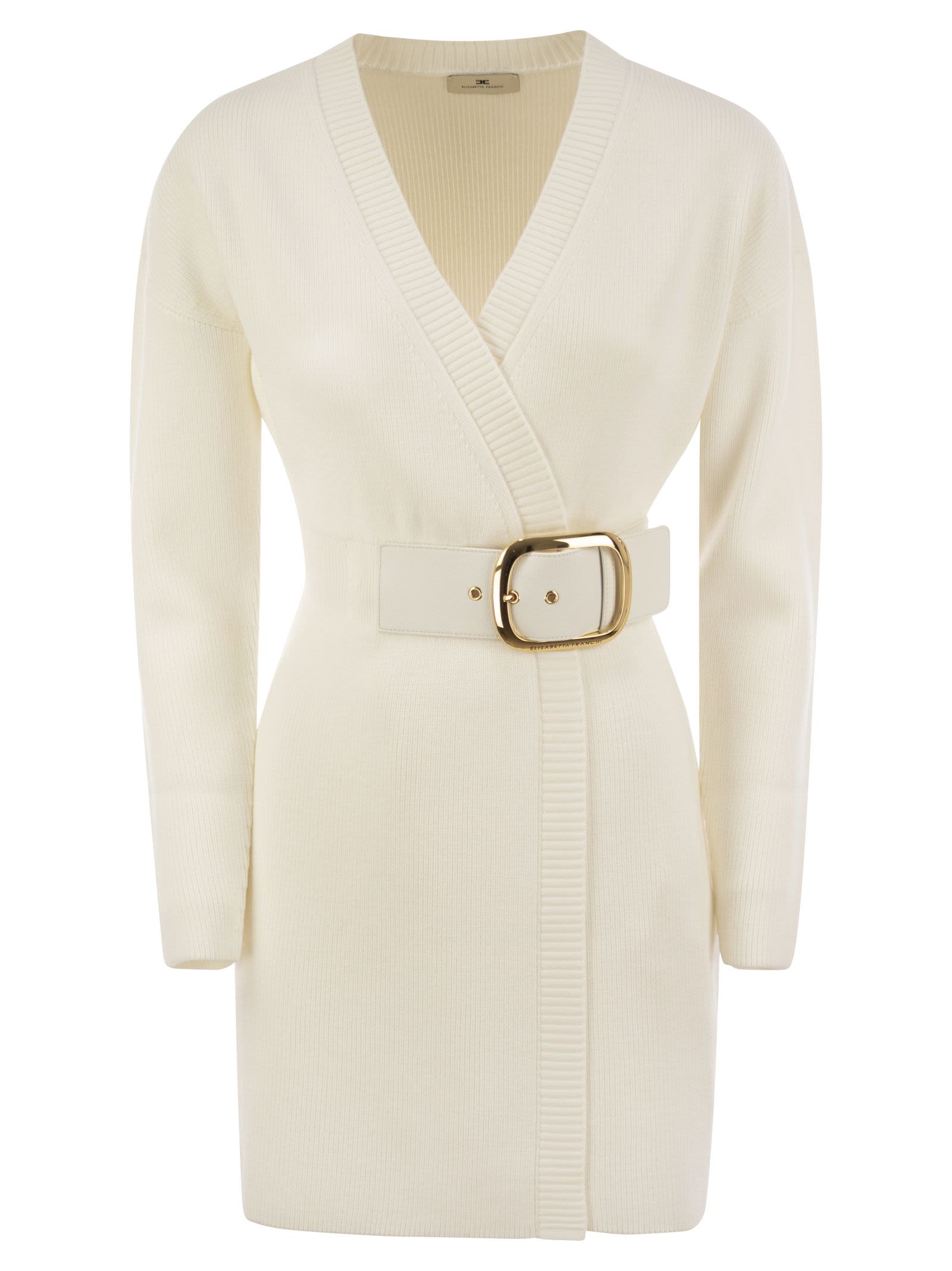 Elisabetta Franchi Women's Viscose Manteau Dress With Maxi Buckle In Ivory