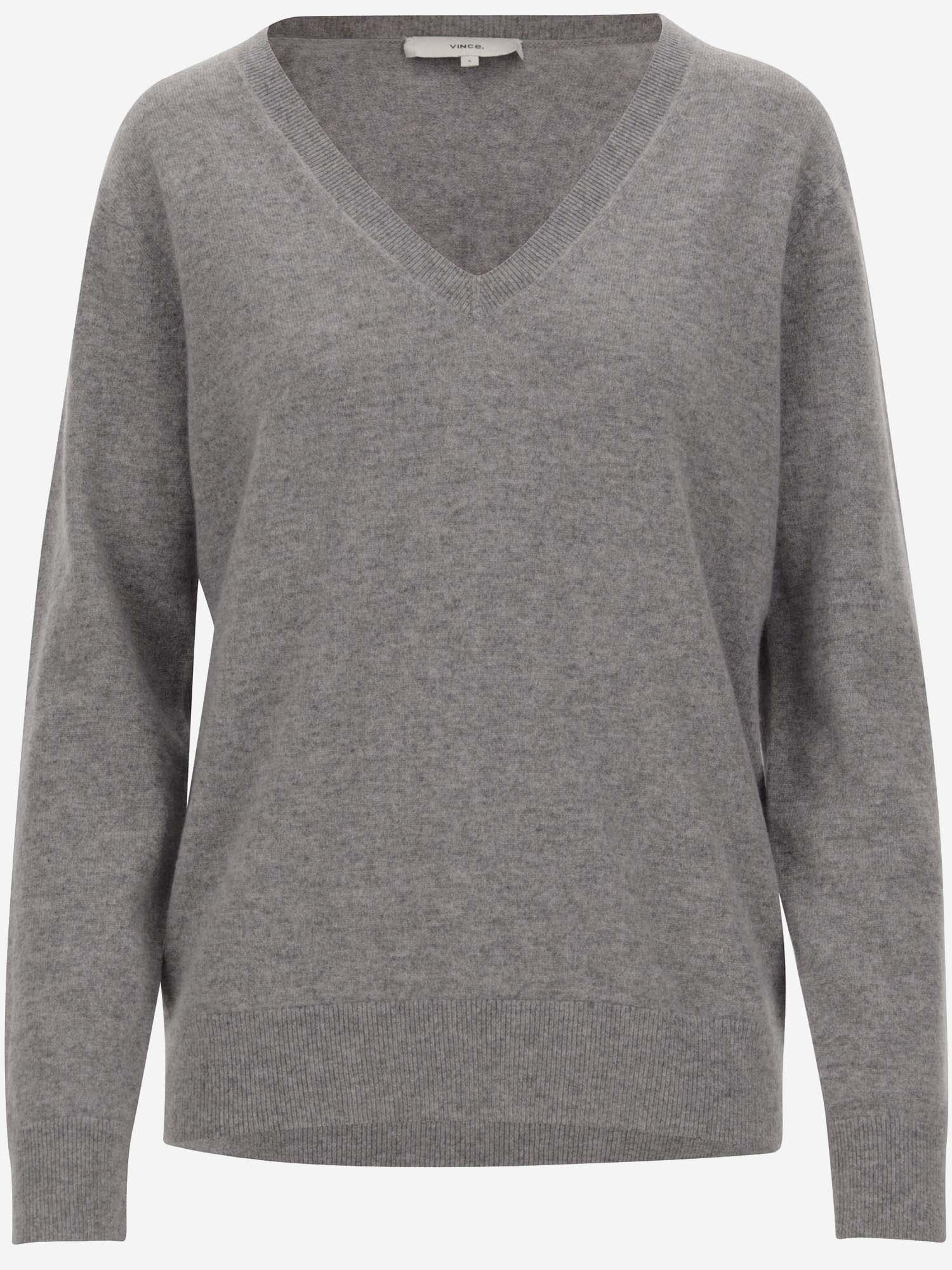 Vince V-neck Cashmere Pullover With Ribbed Edges In Gray