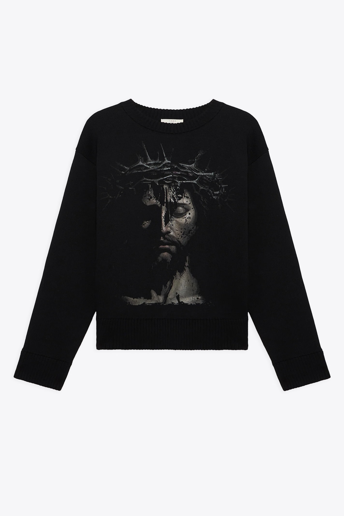 Knit Roundneck Jesus Black cotton knit sweater with front Jesus - Knit Roundneck Jesus