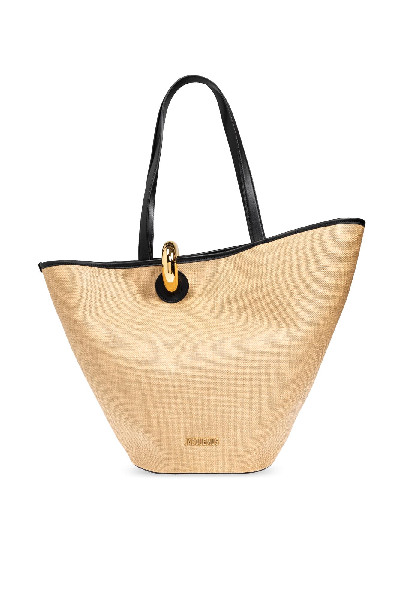 Shop Jacquemus Le Bambola Asymmetric Bucket Bag In Beige