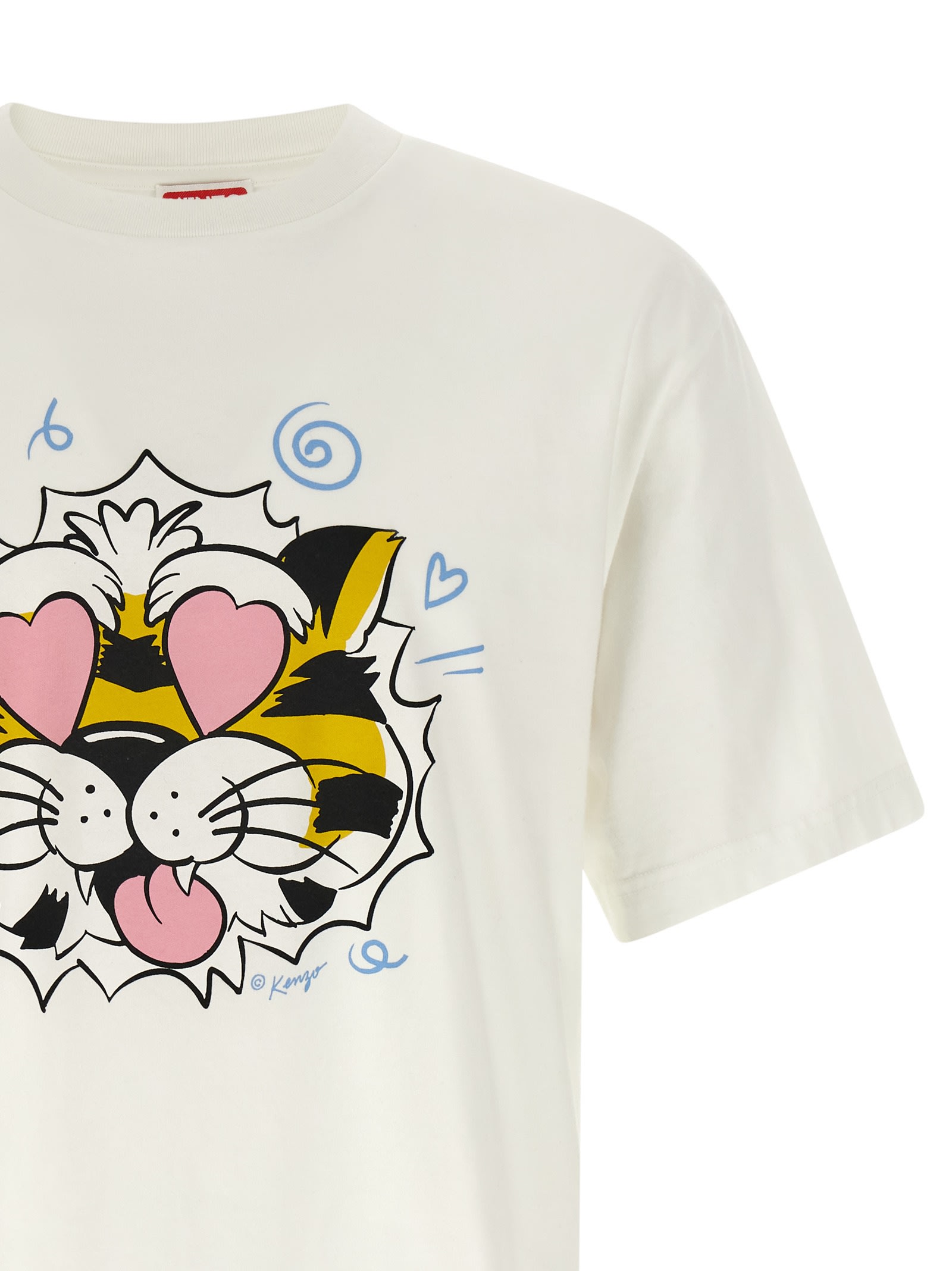 Kenzo Tiger Motif Crew Neck Short Sleeve T-shirt In White