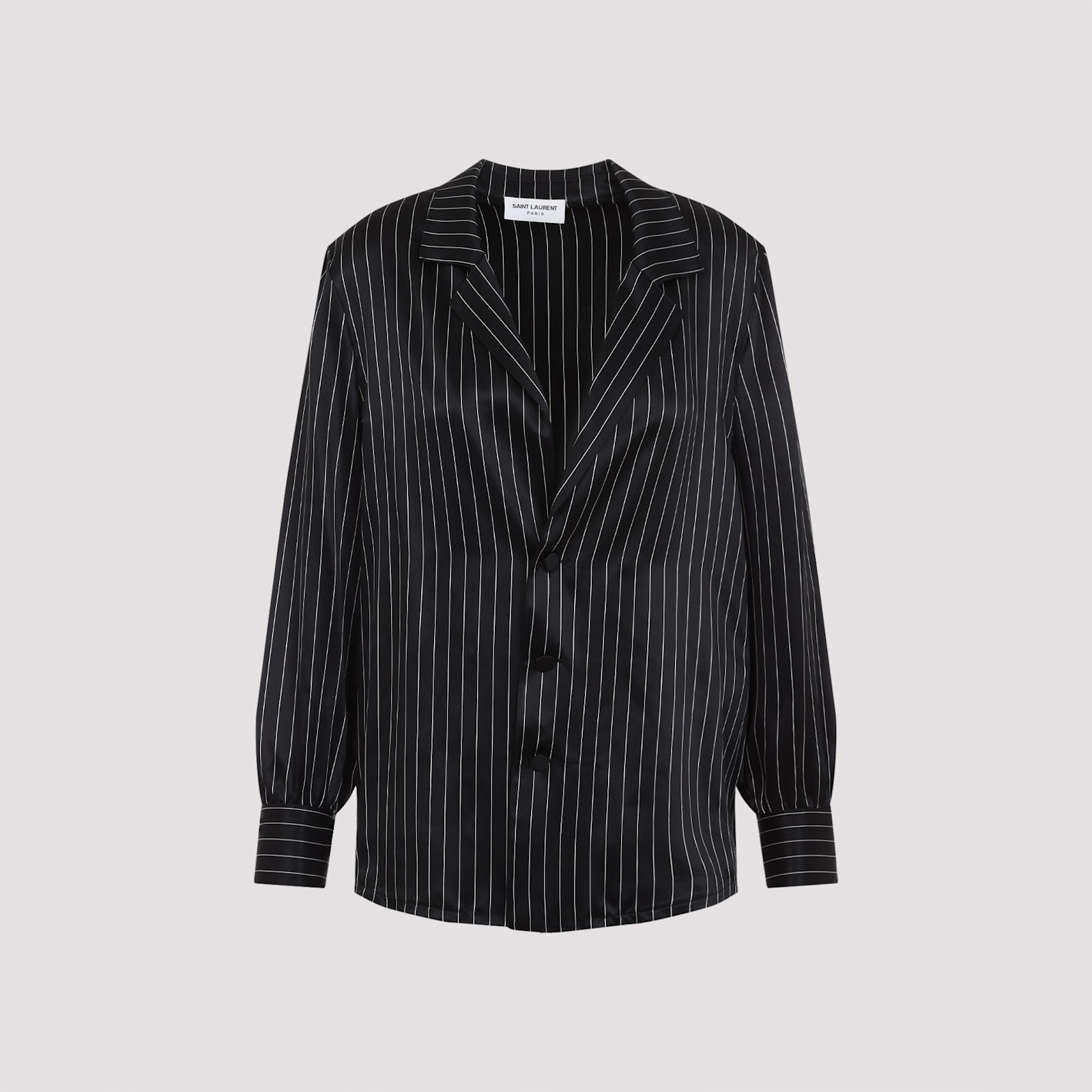 Saint Laurent Striped Silk Pajam Shirt In Noir Craie