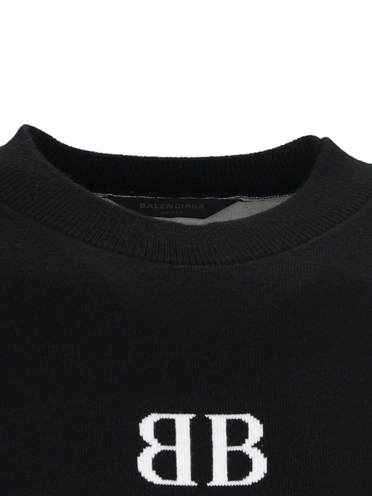 Balenciaga Black Wool Blend Oversize Sweater In Blackwhite